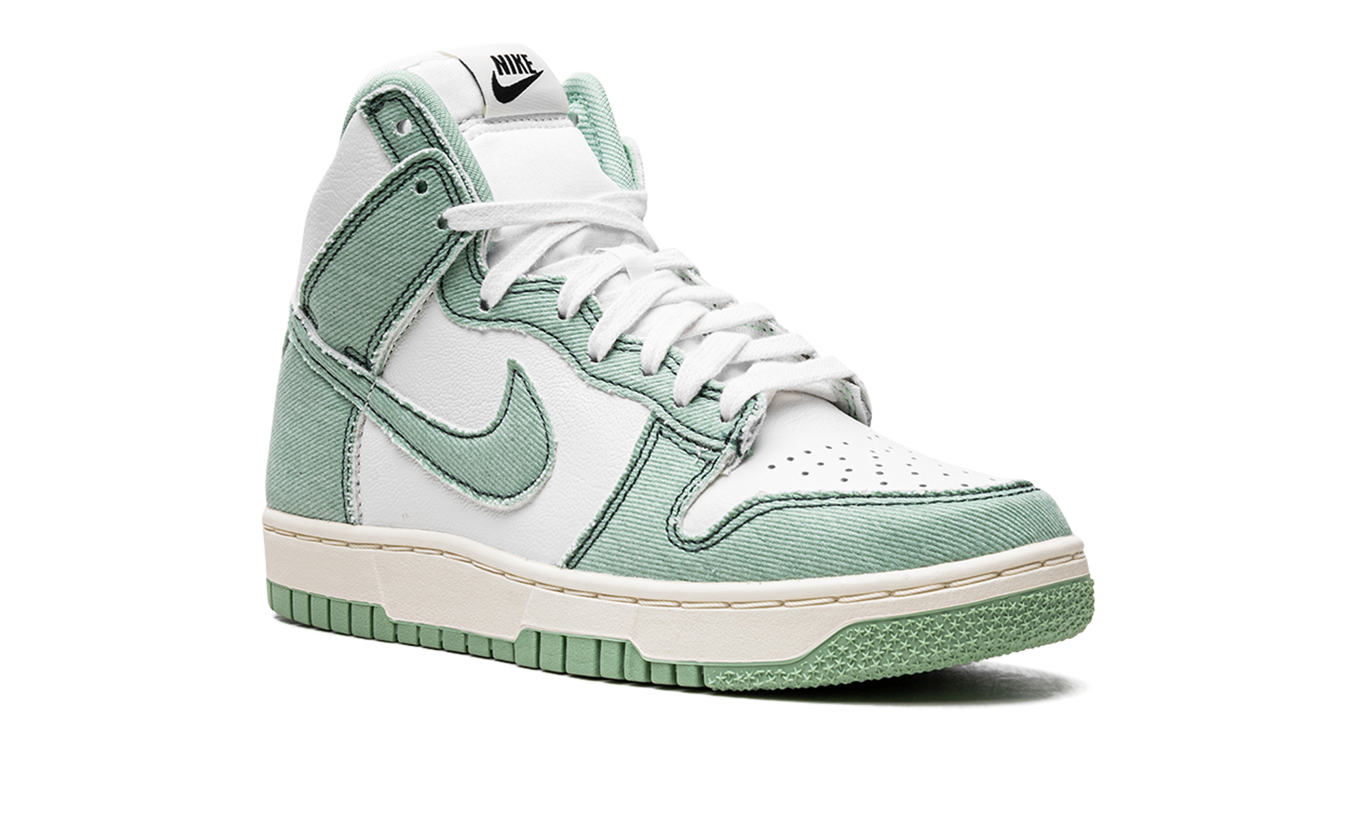 nike dunk high 1985 enamel green denim women s+DV1143-300+diagnol right view