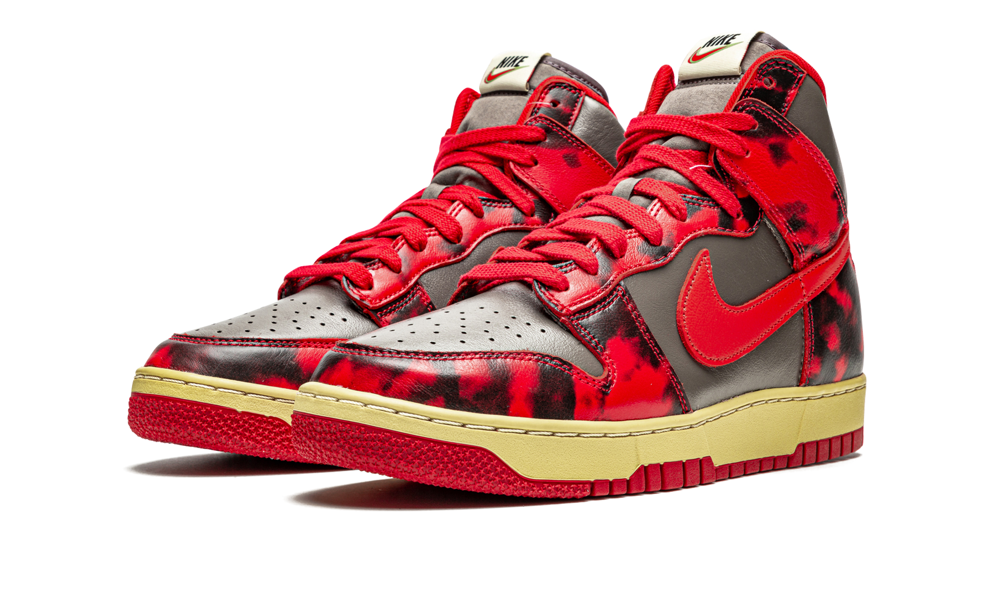 nike dunk high 1985 red acid wash+DD9404-600+diagnol left view
