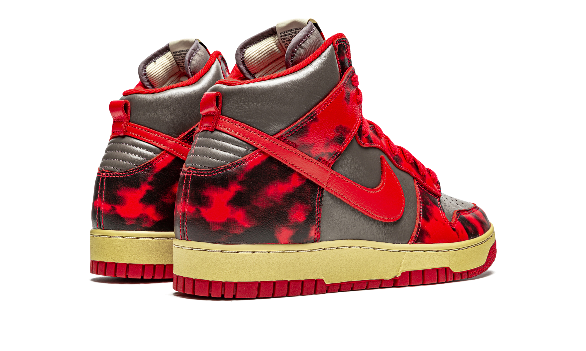 nike dunk high 1985 red acid wash+DD9404-600+diagnol right behind view