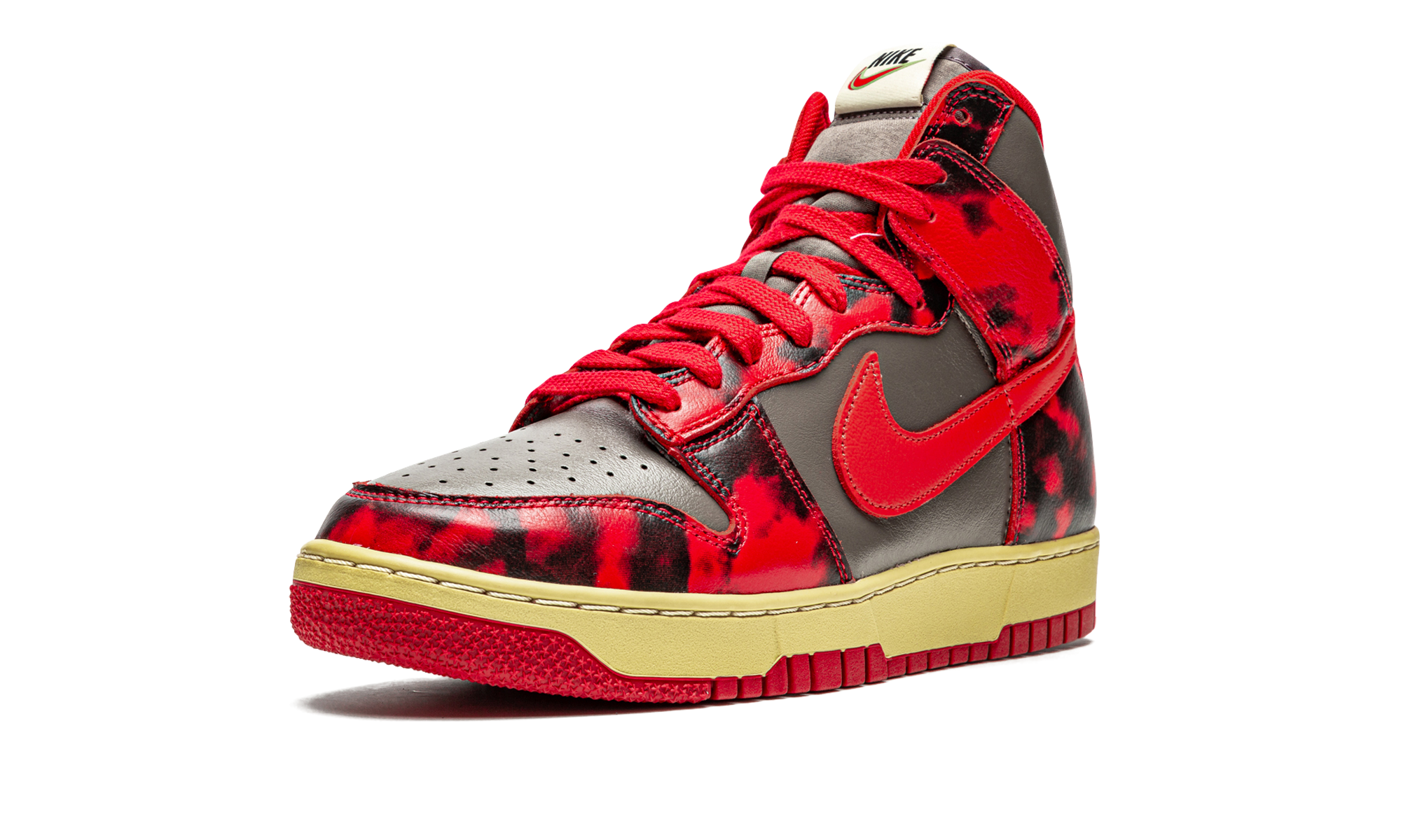 nike dunk high 1985 red acid wash+DD9404-600+left diagnol single view
