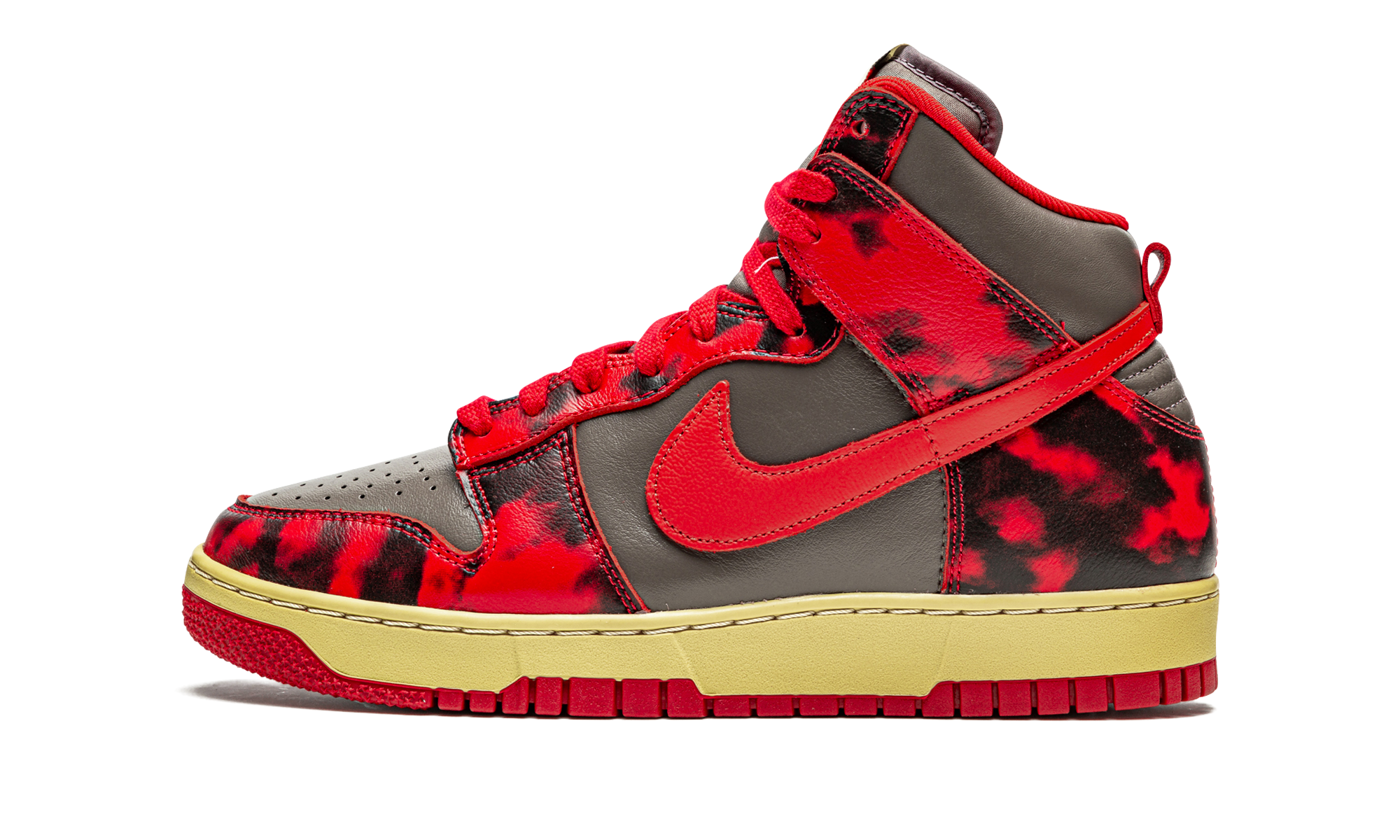 nike dunk high 1985 red acid wash+DD9404-600+diagnol right view 1
