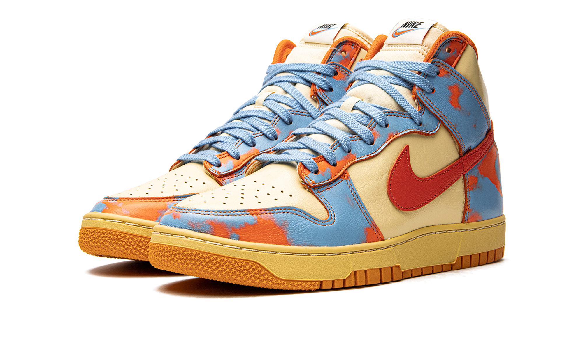 nike dunk high 1985 sp orange acid wash+DD9404-800+diagnol left view