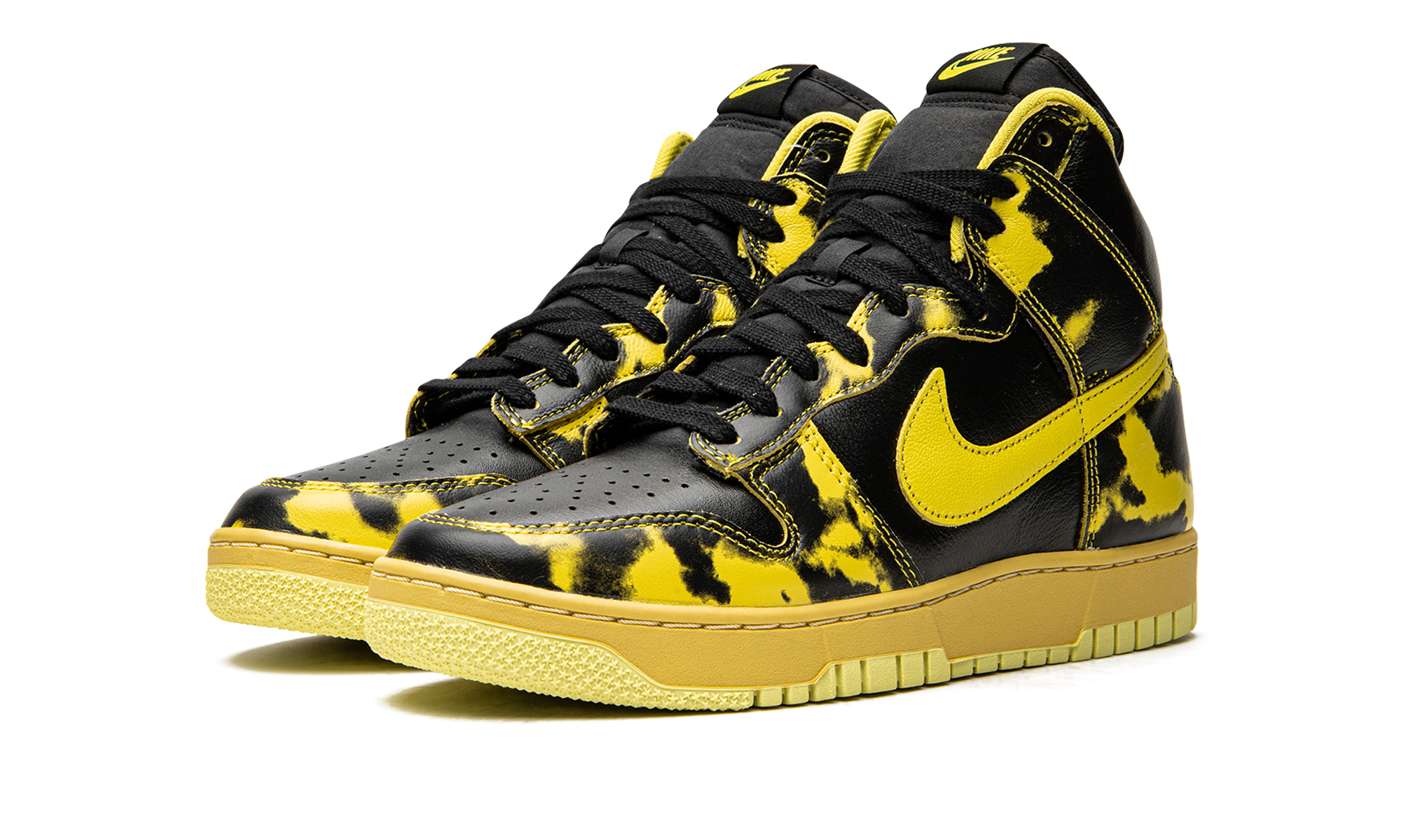 nike dunk high 1985 sp yellow acid wash+DD9404-001+diagnol left view