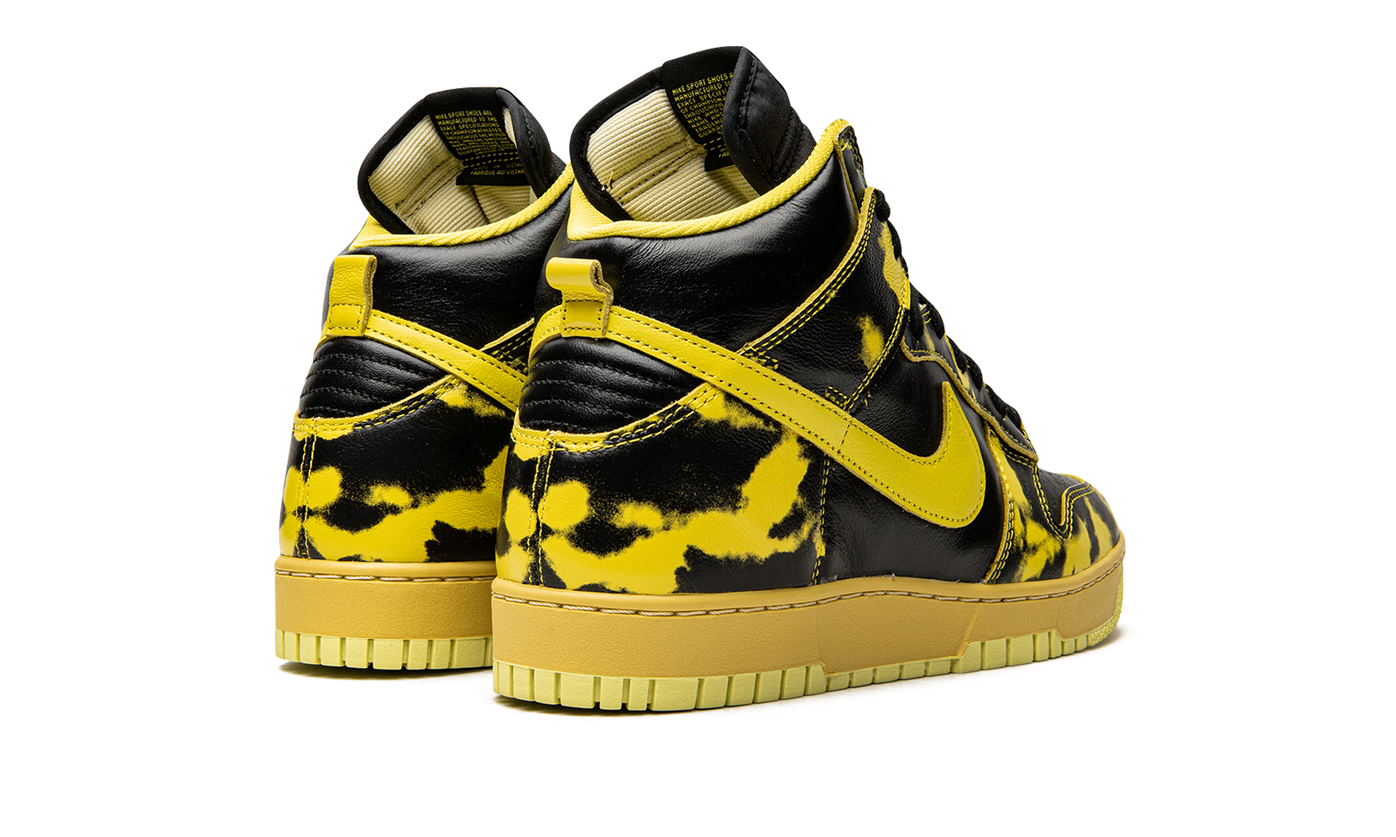nike dunk high 1985 sp yellow acid wash+DD9404-001+diagnol right behind view