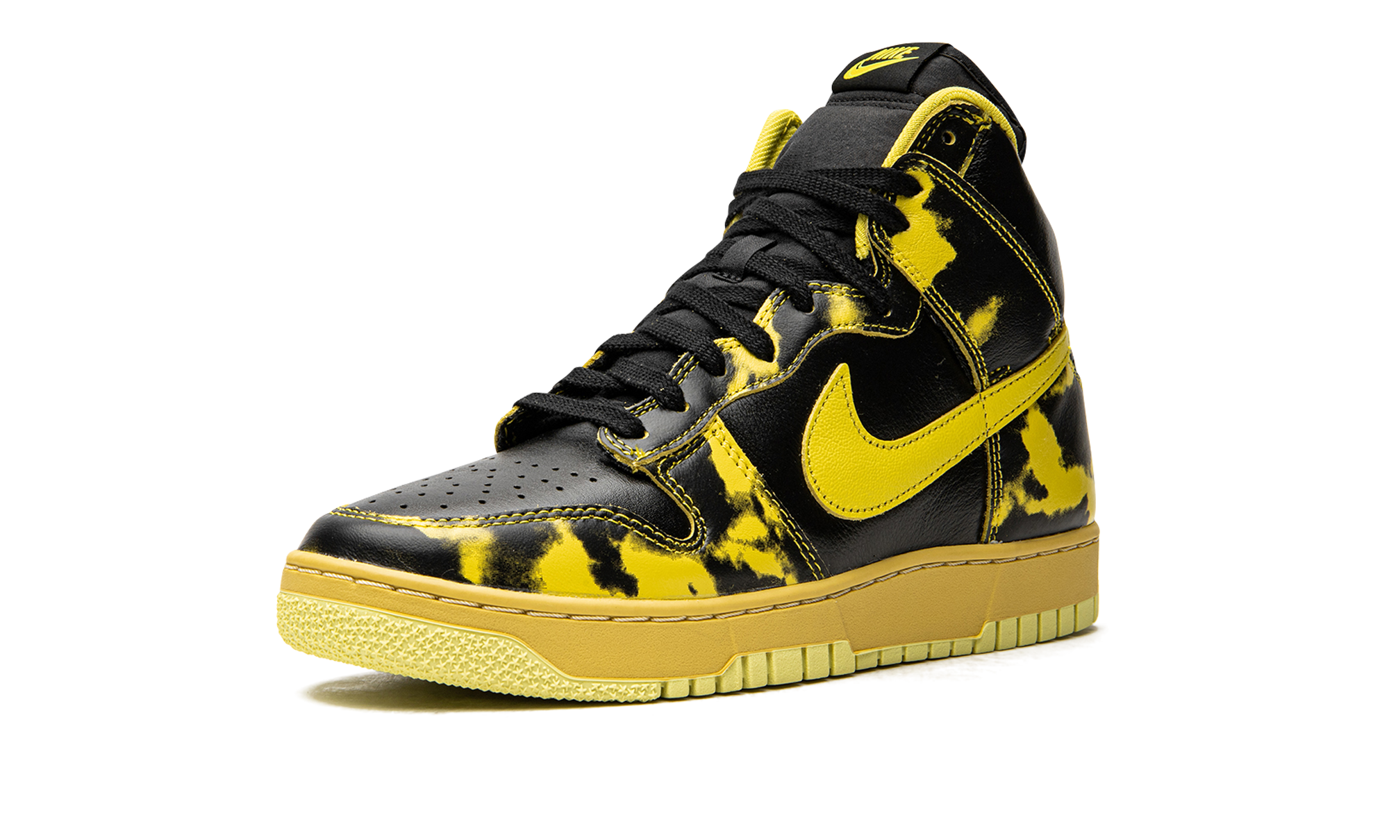 nike dunk high 1985 sp yellow acid wash+DD9404-001+left diagnol single view