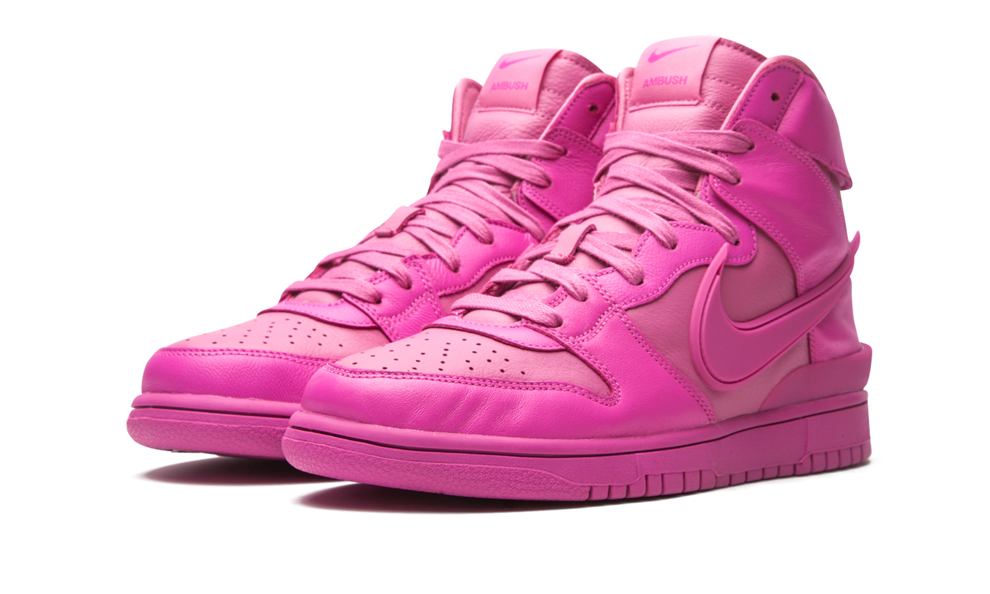 nike dunk high ambush active fuchsia+CU7544-600+diagnol left view