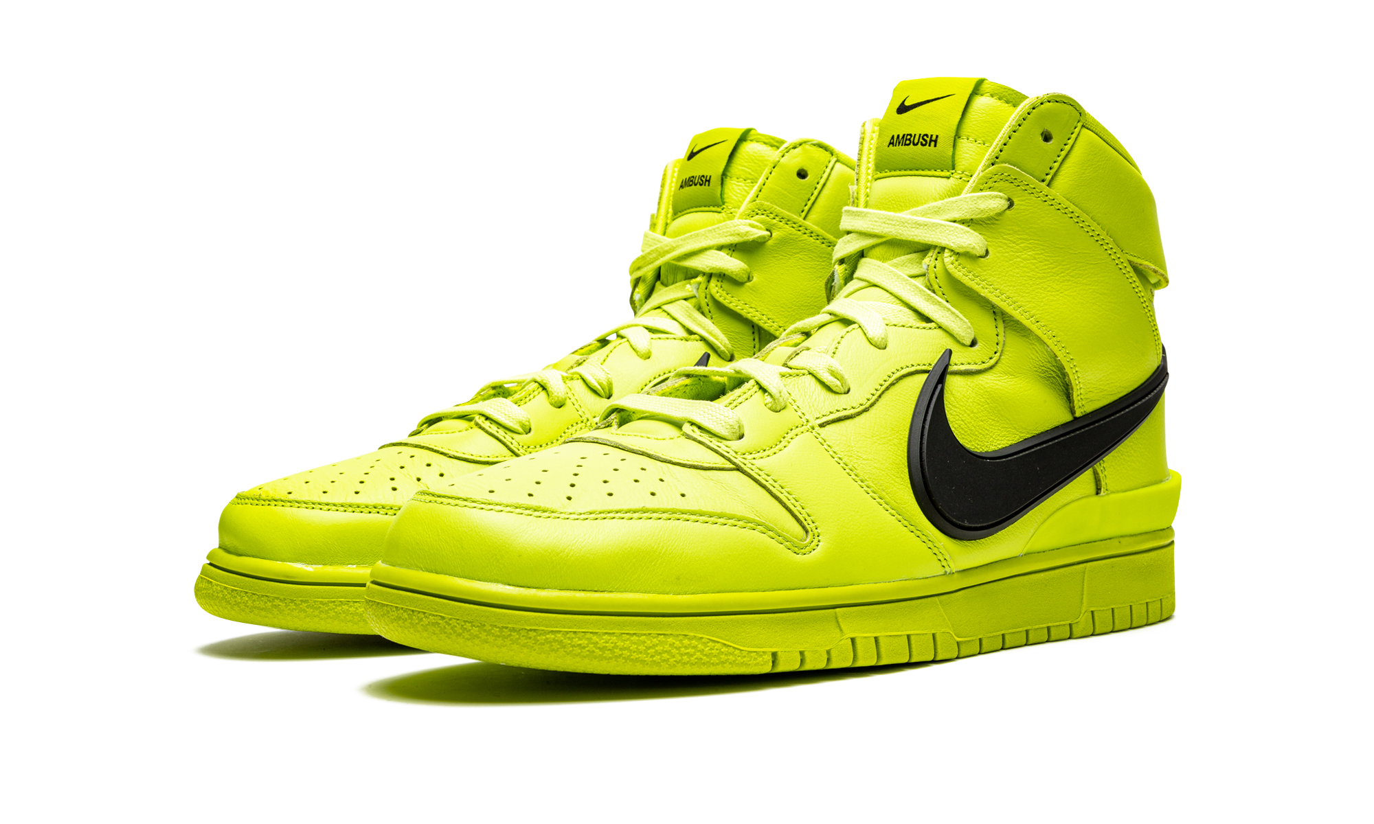 nike dunk high ambush flash lime+CU7544-300+diagnol left view