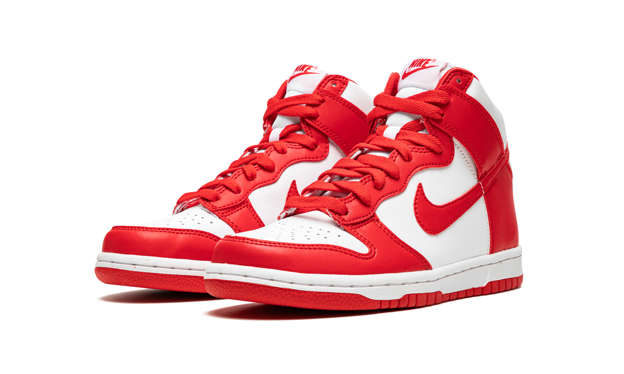 nike dunk high championship white red white tongue tag gs+DB2179-106+diagnol left view