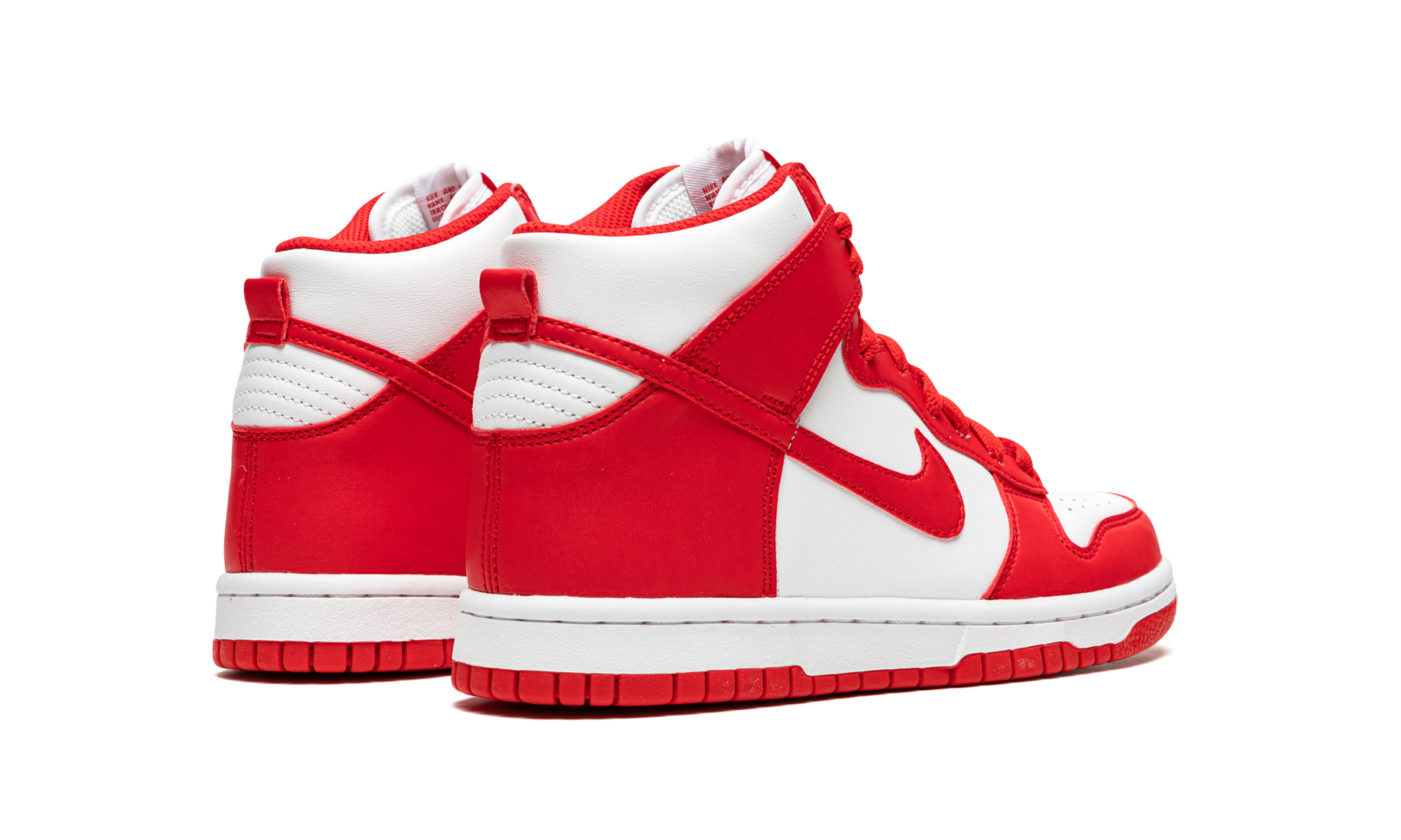 nike dunk high championship white red white tongue tag gs+DB2179-106+diagnol right behind view