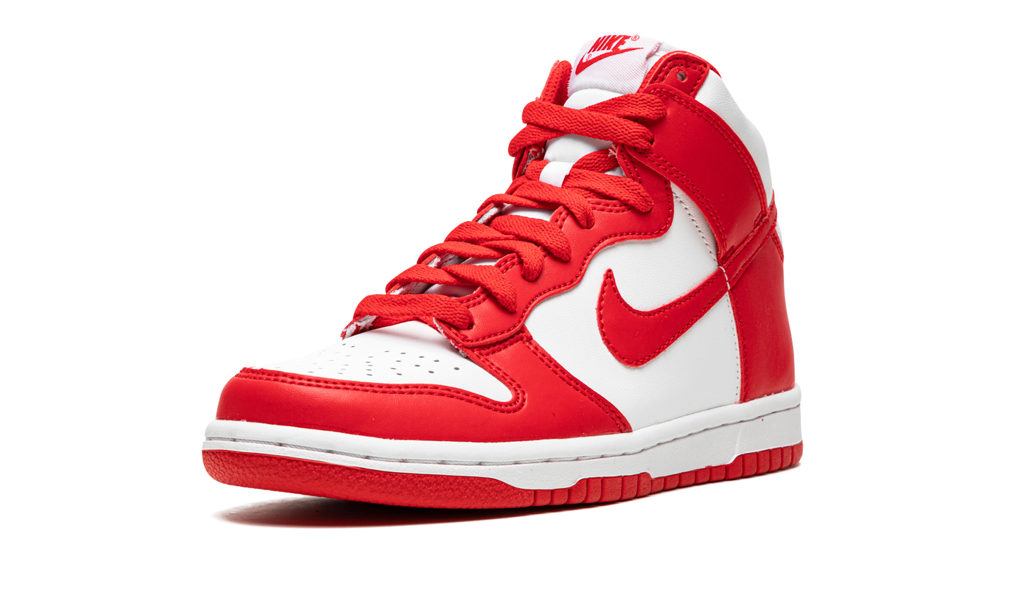 nike dunk high championship white red white tongue tag gs+DB2179-106+left diagnol single view