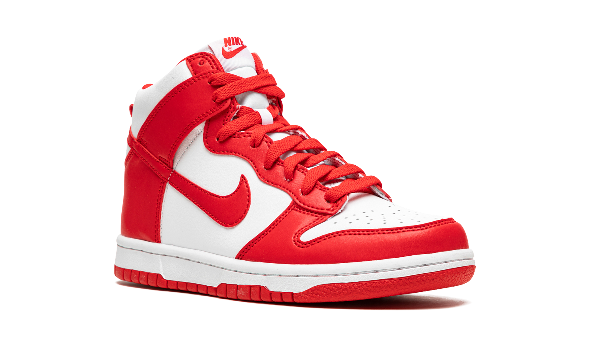 nike dunk high championship white red white tongue tag gs+DB2179-106+diagnol right view