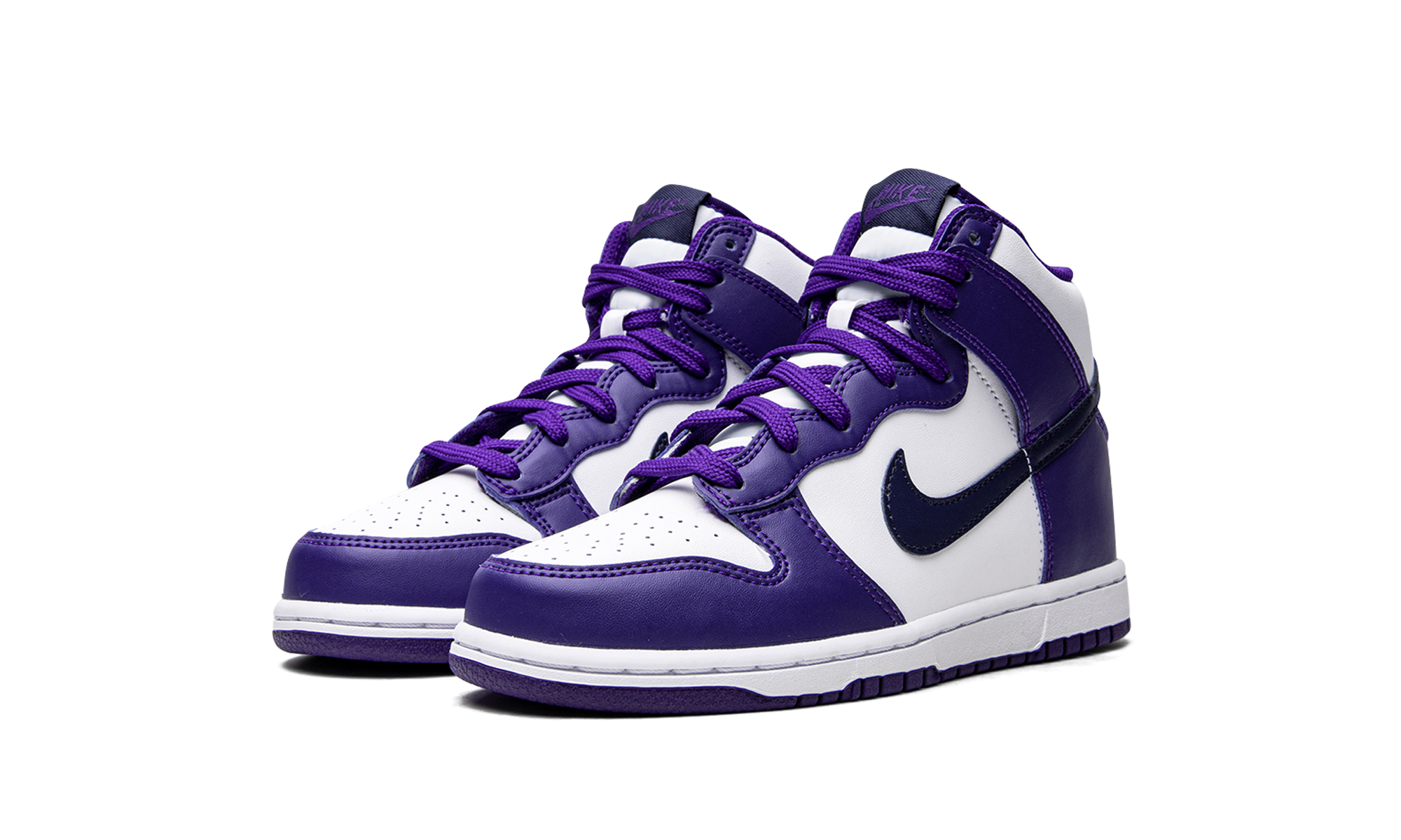 nike dunk high electro purple midnght navy ps+DH9753-100+diagnol left view