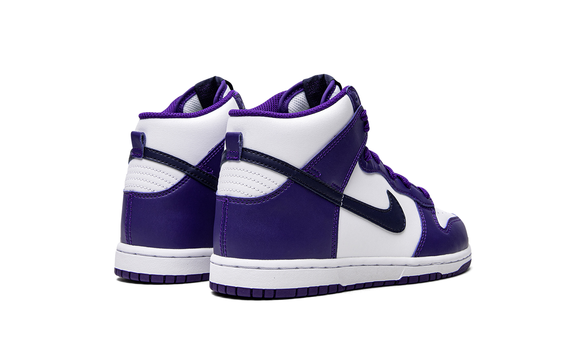 nike dunk high electro purple midnght navy ps+DH9753-100+diagnol right behind view