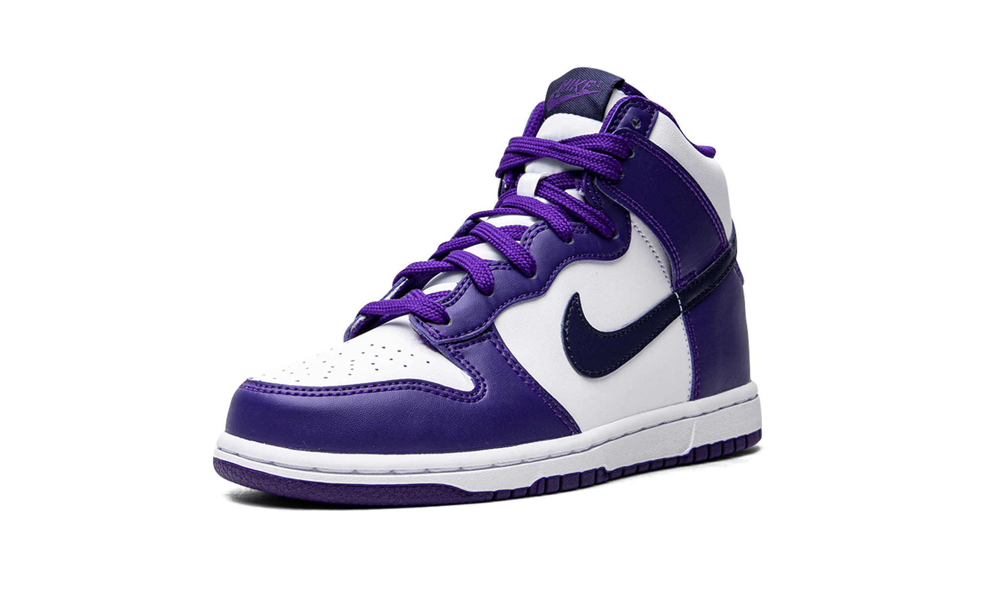 nike dunk high electro purple midnght navy ps+DH9753-100+left diagnol single view