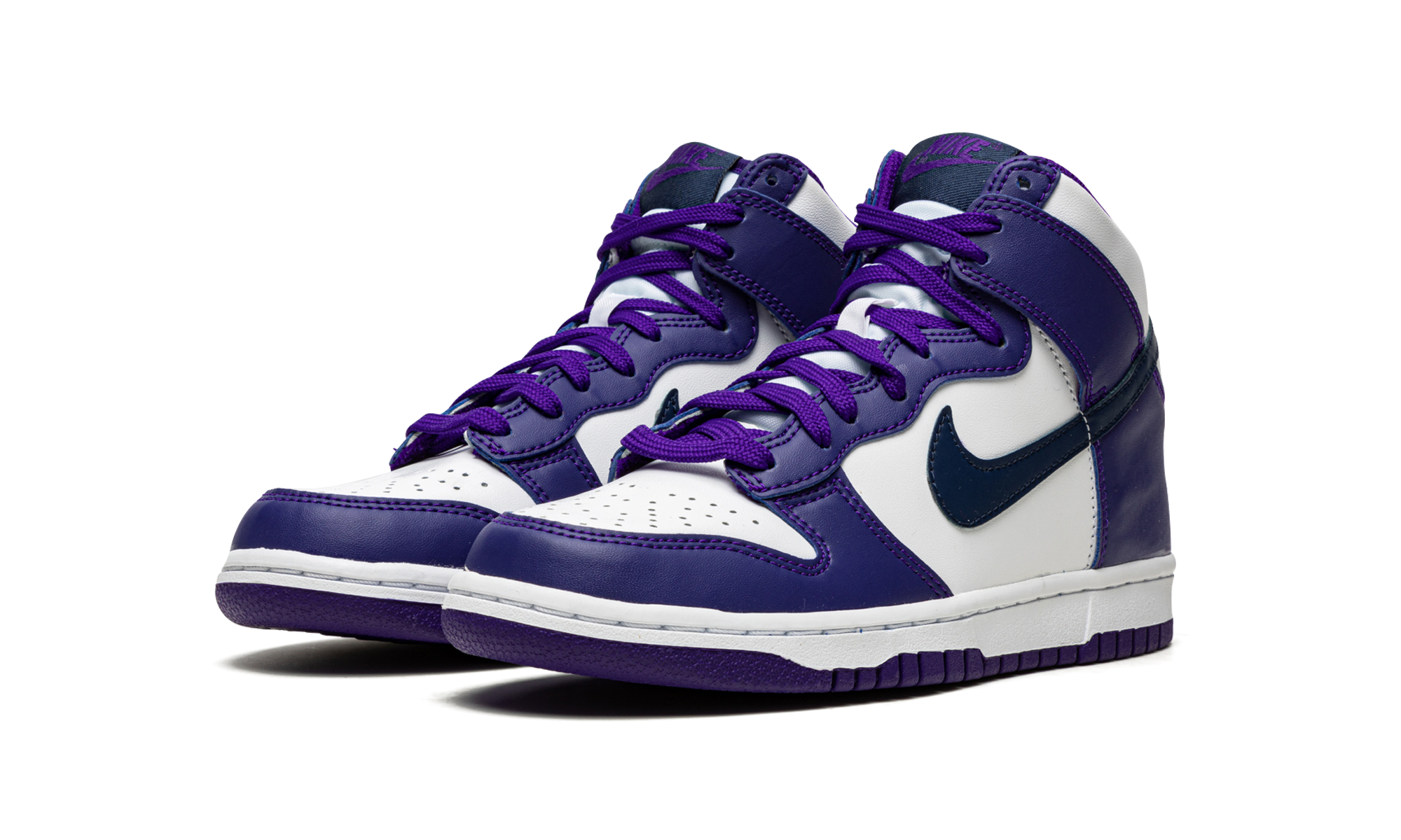 nike dunk high electro purple midnight navy gs+DH9751-100+diagnol left view