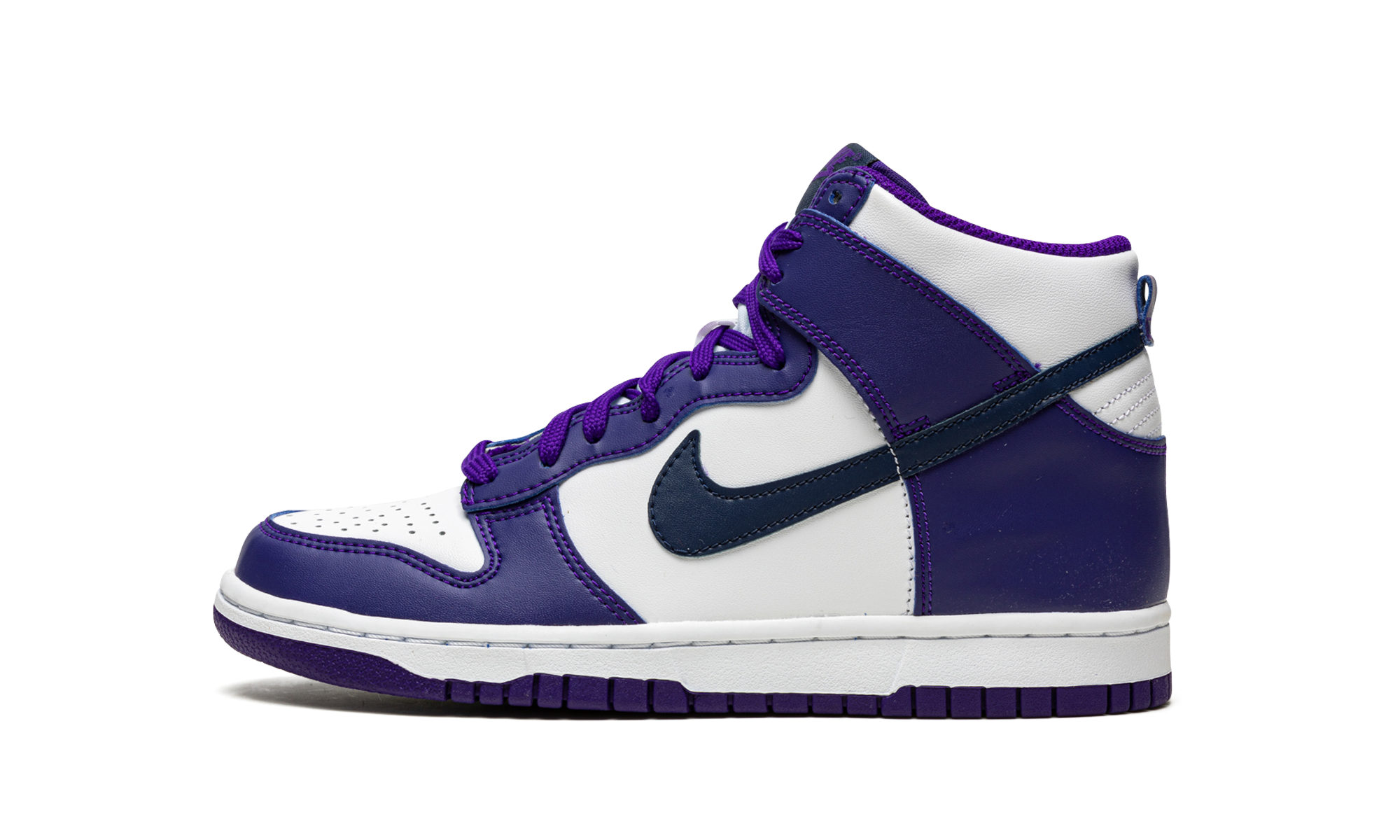 nike dunk high electro purple midnight navy gs+DH9751-100+diagnol right view 1