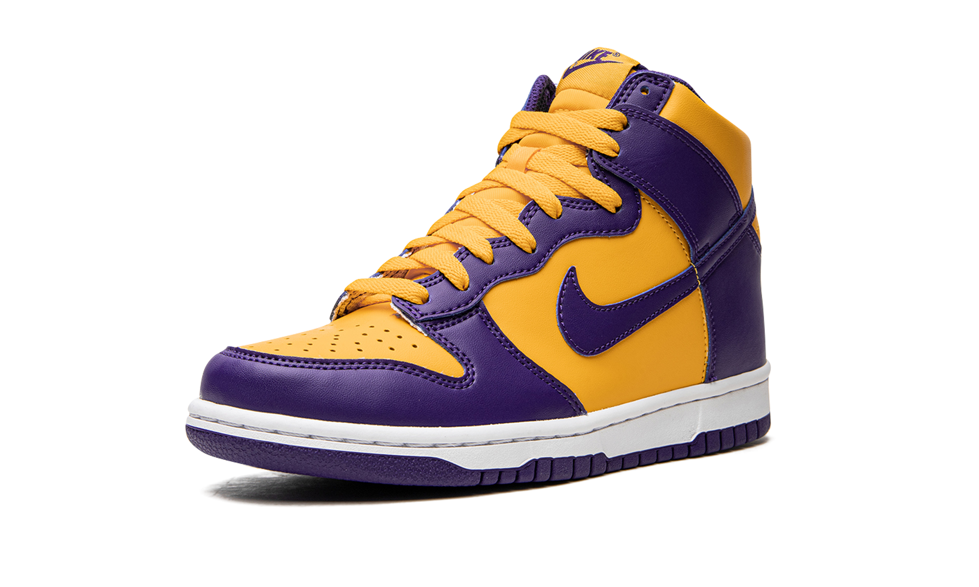 nike dunk high lakers gs+DZ4454-500+left diagnol single view