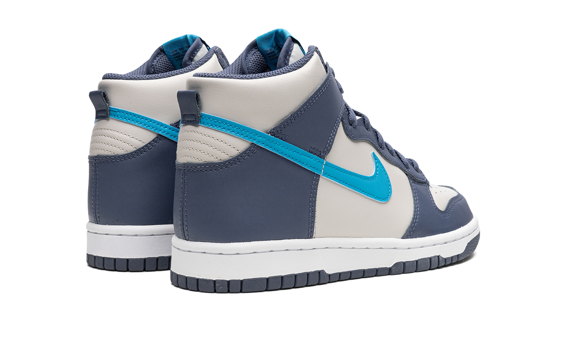 nike dunk high light bone diffused blue gs+DB2179-006+diagnol right behind view