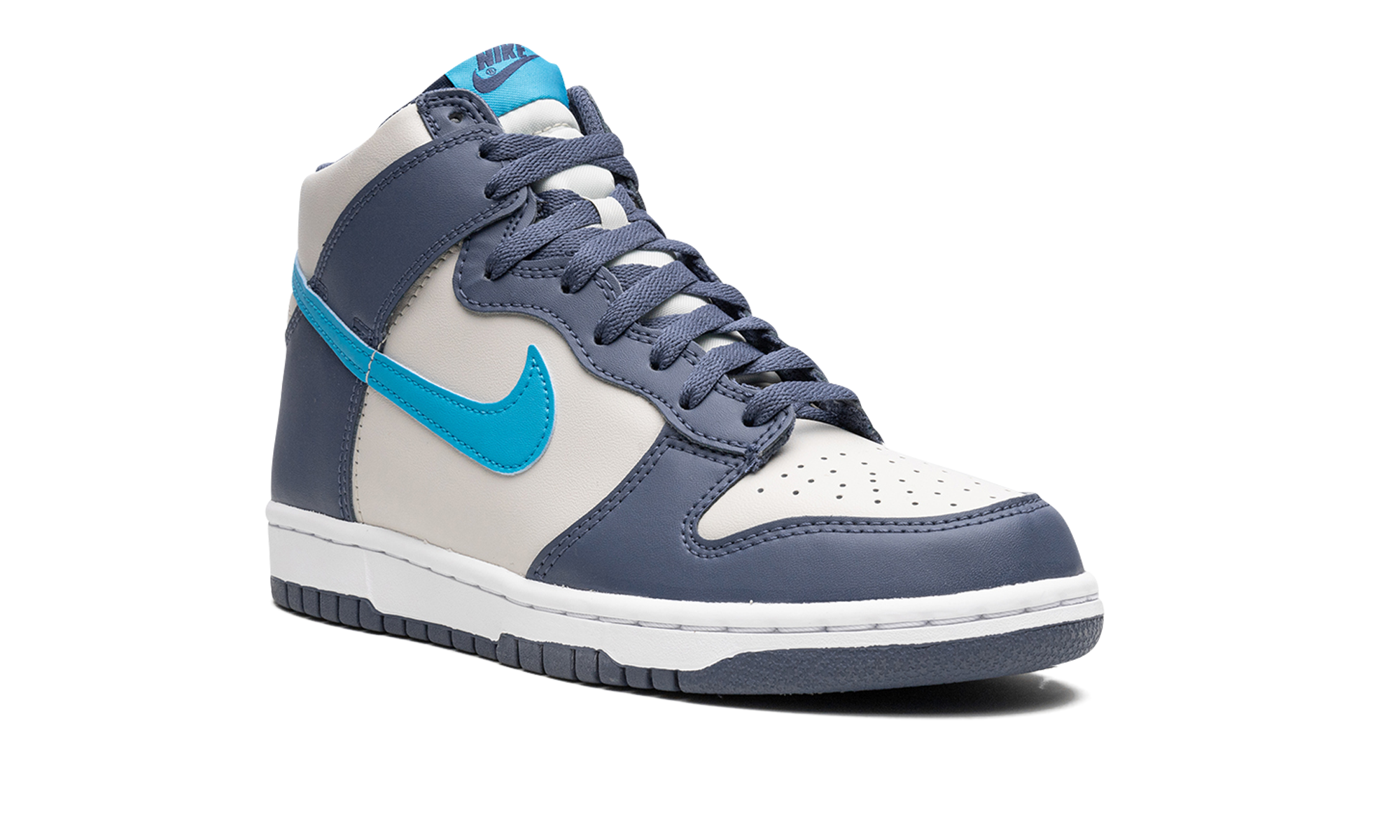 nike dunk high light bone diffused blue gs+DB2179-006+diagnol right view
