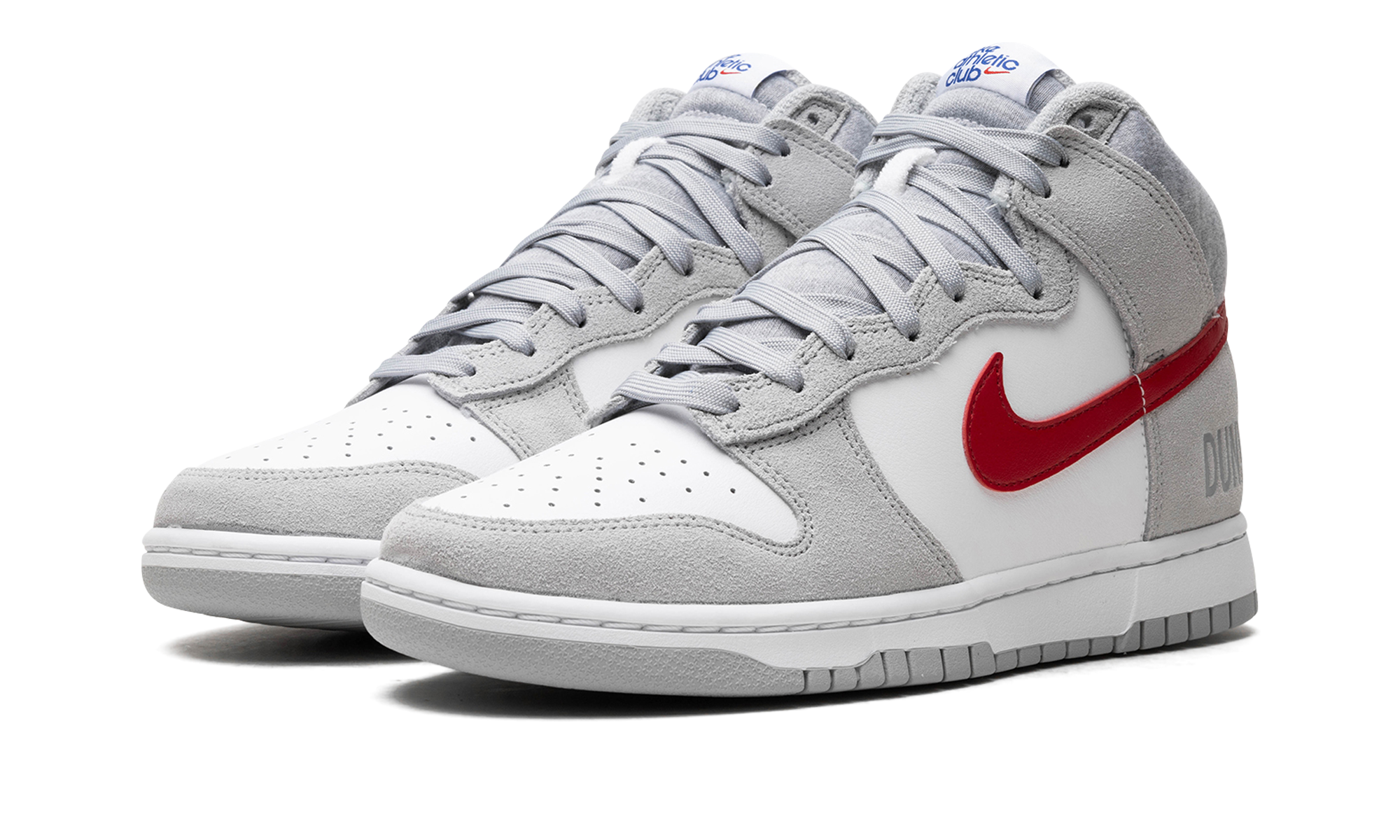 nike dunk high light smoke grey gym red+DJ6152-001+diagnol left view