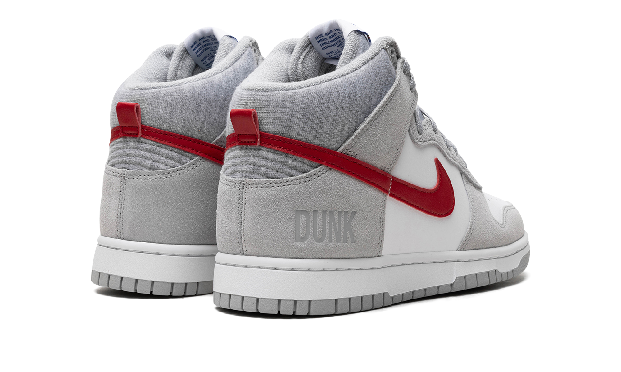 nike dunk high light smoke grey gym red+DJ6152-001+diagnol right behind view