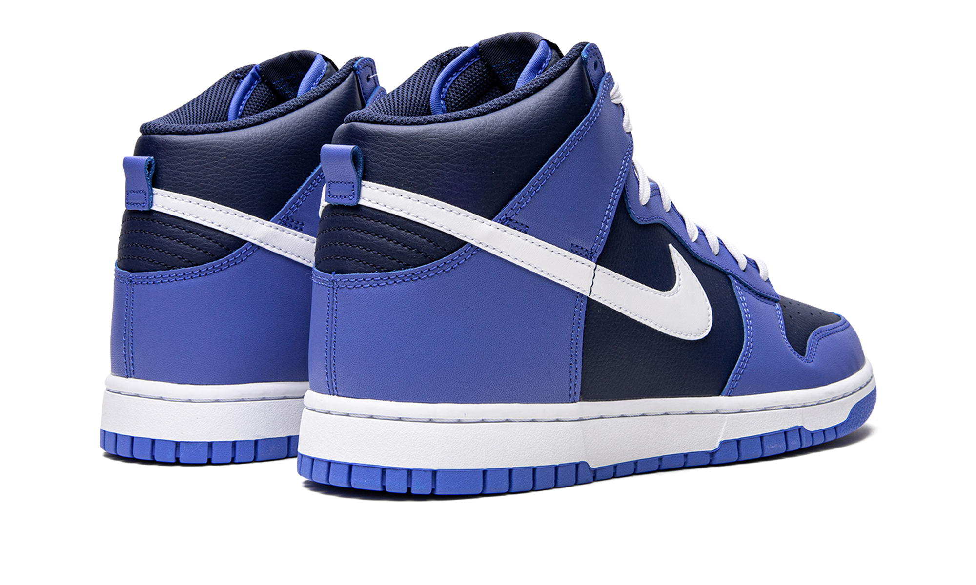 nike dunk high medium blue midnight navy+DJ6189-400+diagnol right behind view