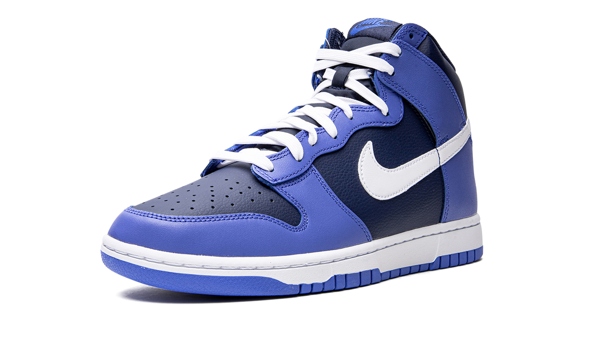 nike dunk high medium blue midnight navy+DJ6189-400+left diagnol single view