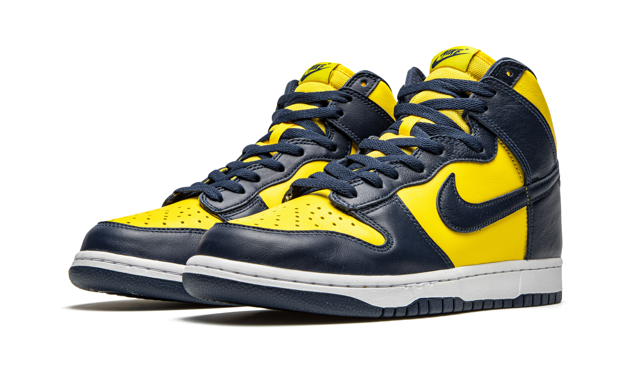nike dunk high michigan 2020+CZ8149-700+diagnol left view