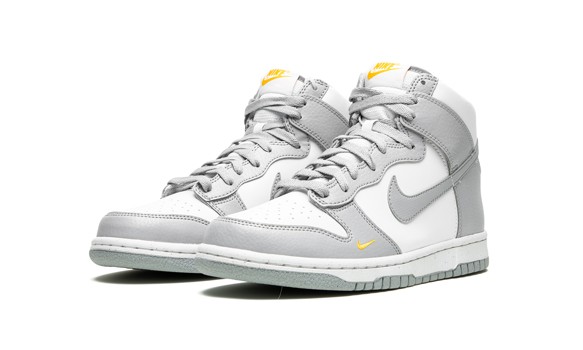 nike dunk high next nature wolf grey marigold gs+FD9773-001+diagnol left view