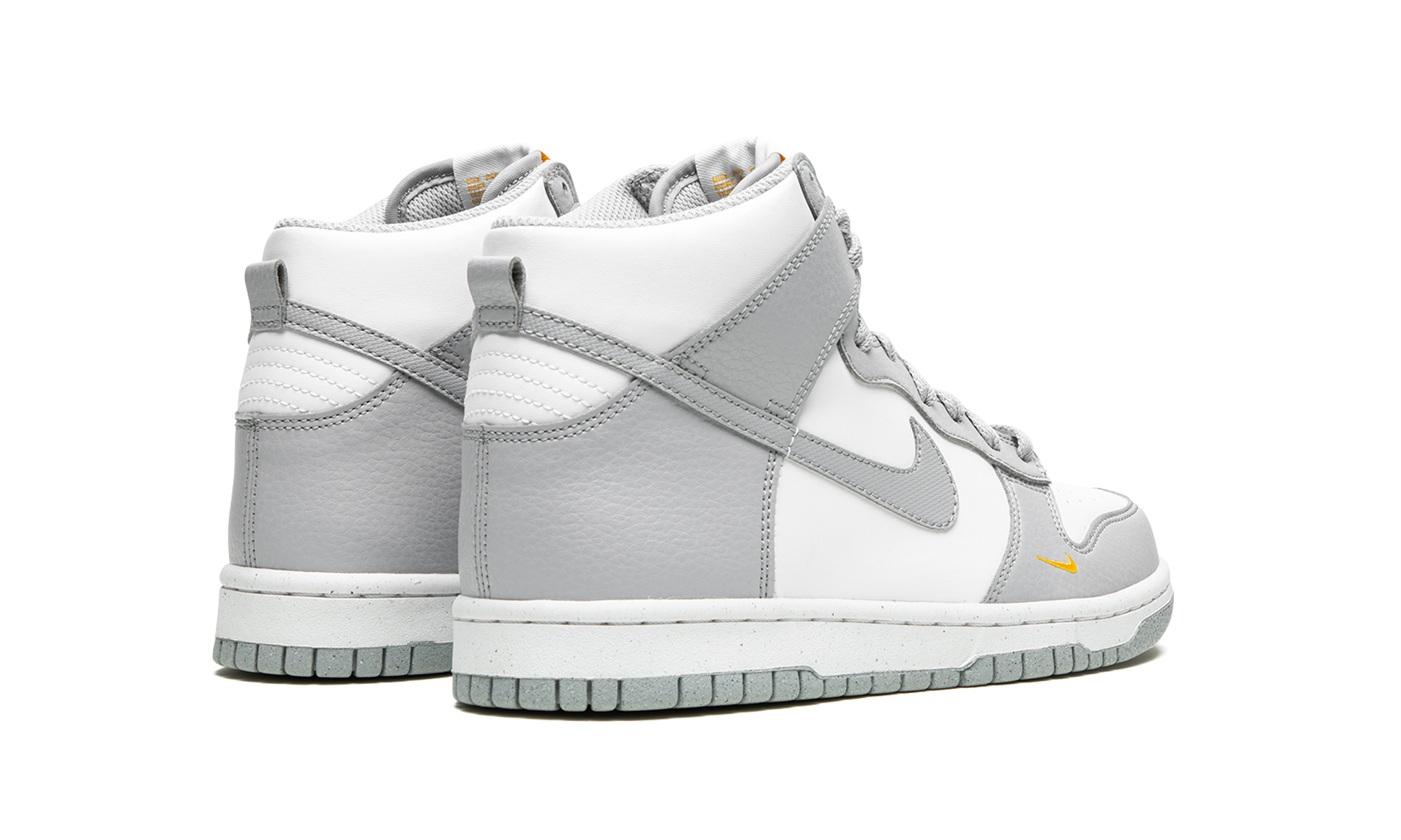 nike dunk high next nature wolf grey marigold gs+FD9773-001+diagnol right behind view