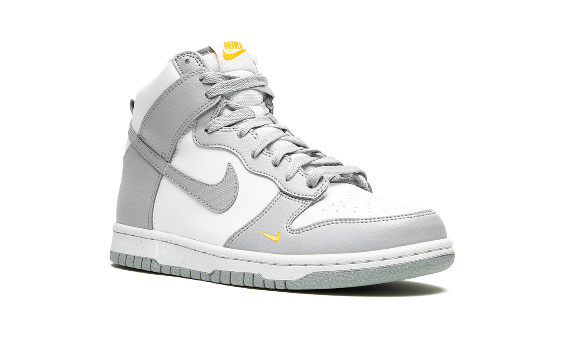 nike dunk high next nature wolf grey marigold gs+FD9773-001+diagnol right view