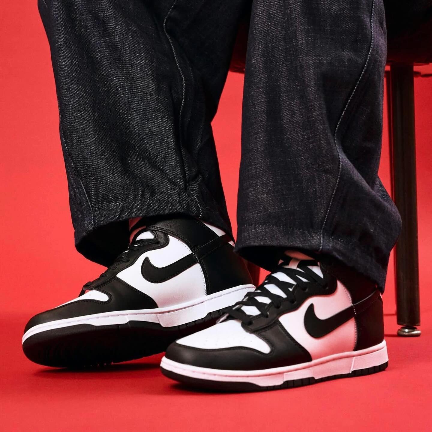Nike Dunk High Panda (2021) (Women's), Lifestyle View 1, SKU DD1869-103
