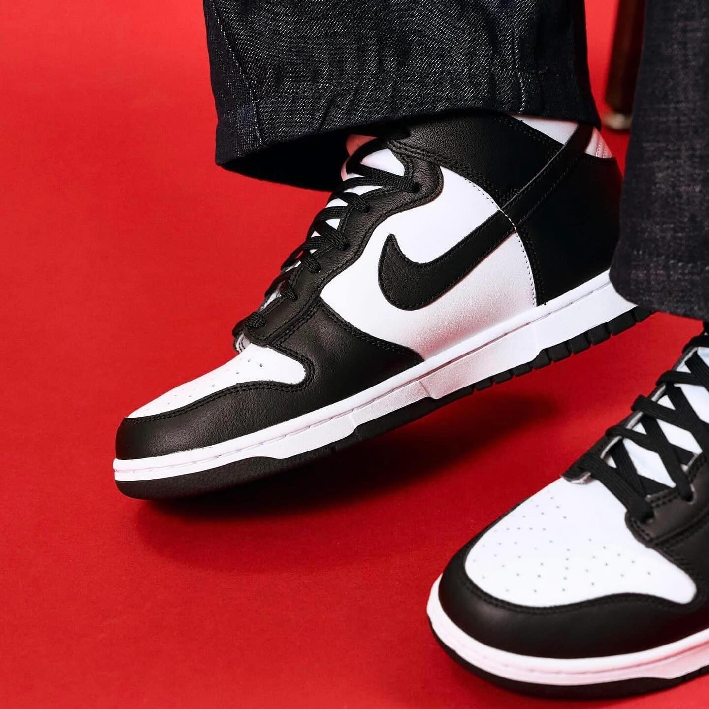 Nike Dunk High Panda (2021) (Women's), Lifestyle View 2, SKU DD1869-103