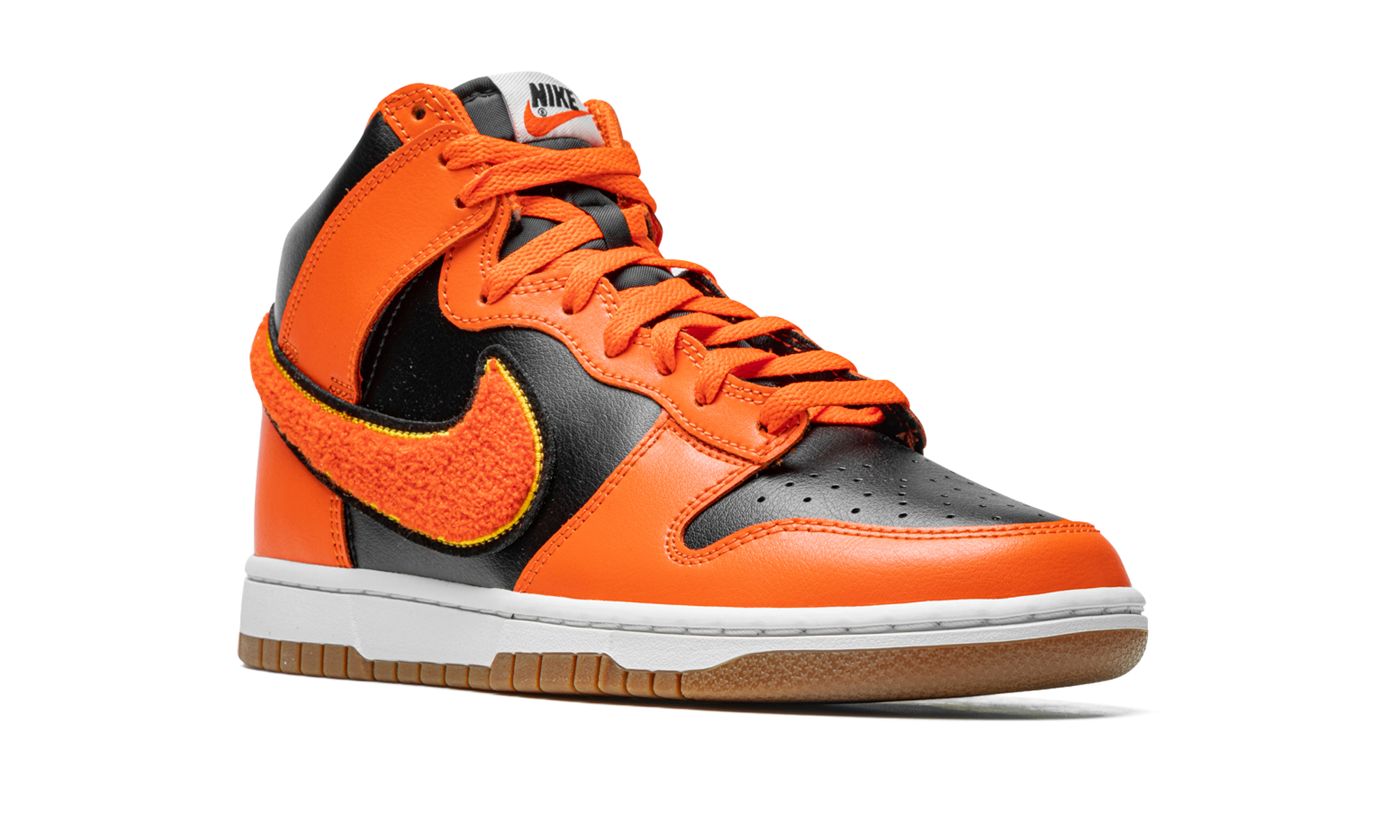 nike dunk high retro chenille swoosh safety orange+DR8805-002+diagnol right view