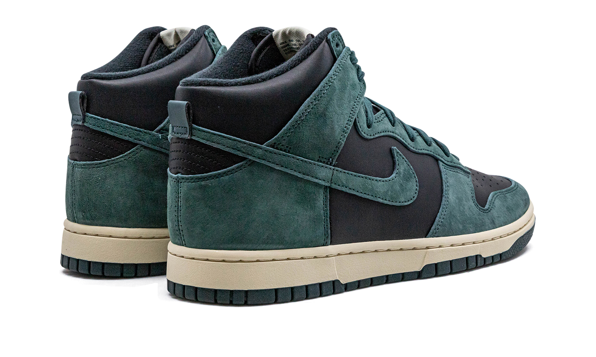 nike dunk high retro prm faded spruce+DQ7679-002+diagnol right behind view