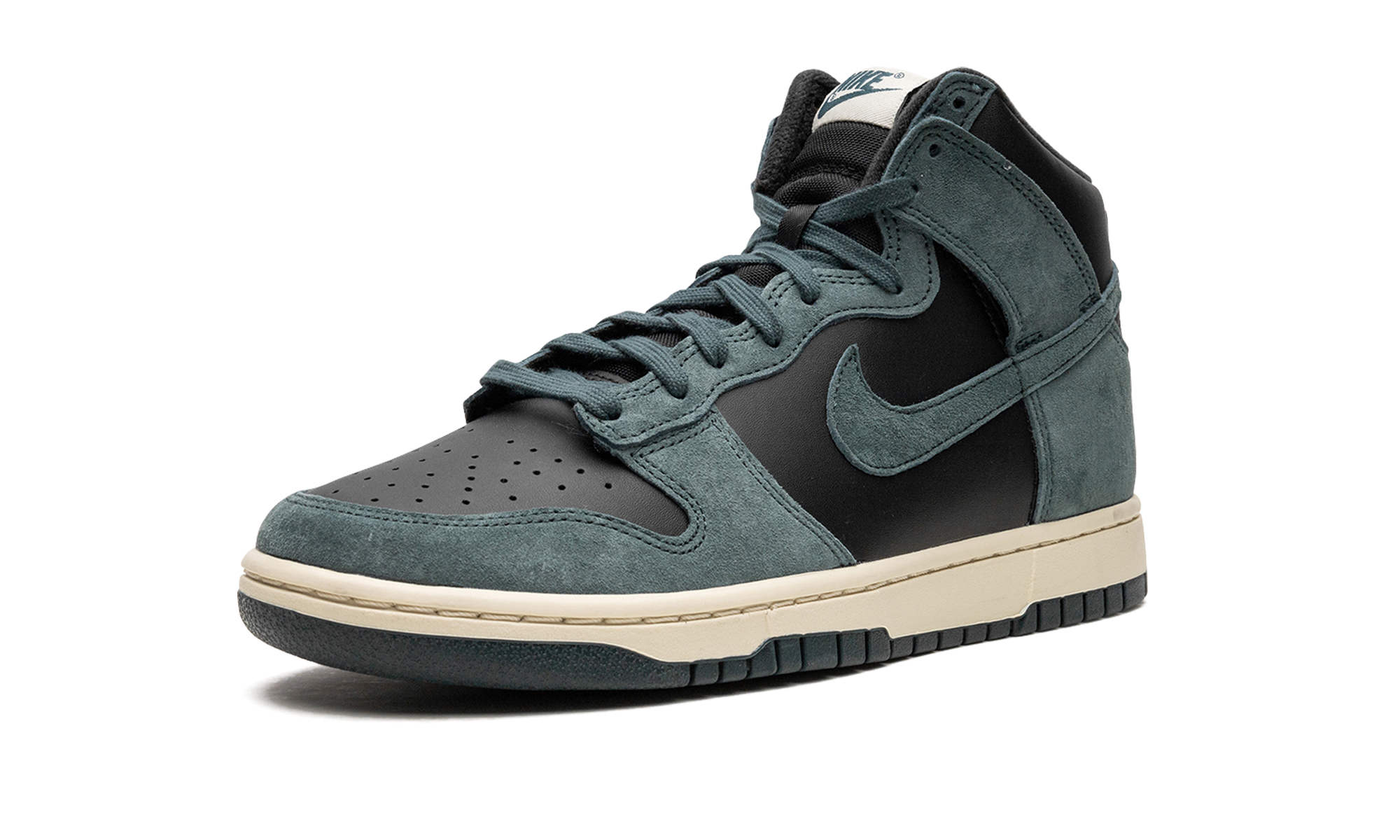 nike dunk high retro prm faded spruce+DQ7679-002+left diagnol single view