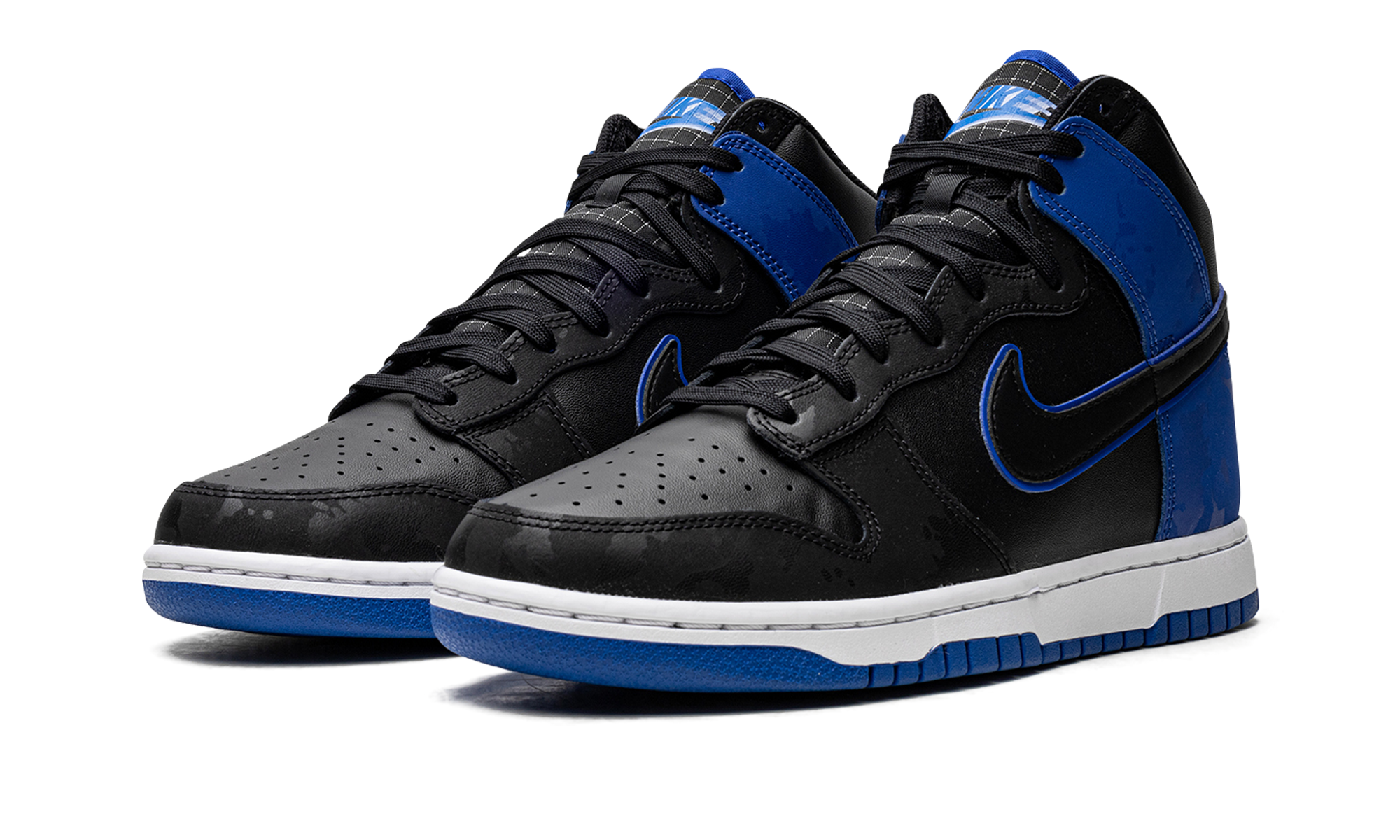 nike dunk high se camo black royal+DD3359-001+diagnol left view