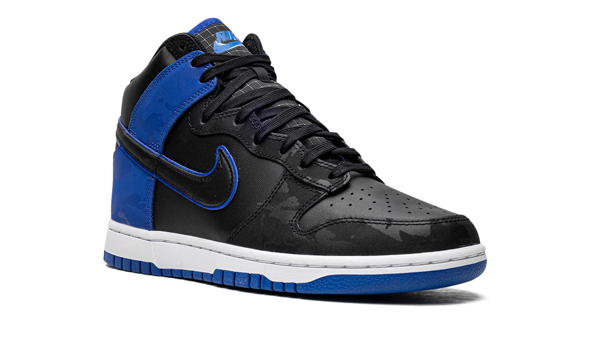 nike dunk high se camo black royal+DD3359-001+diagnol right view