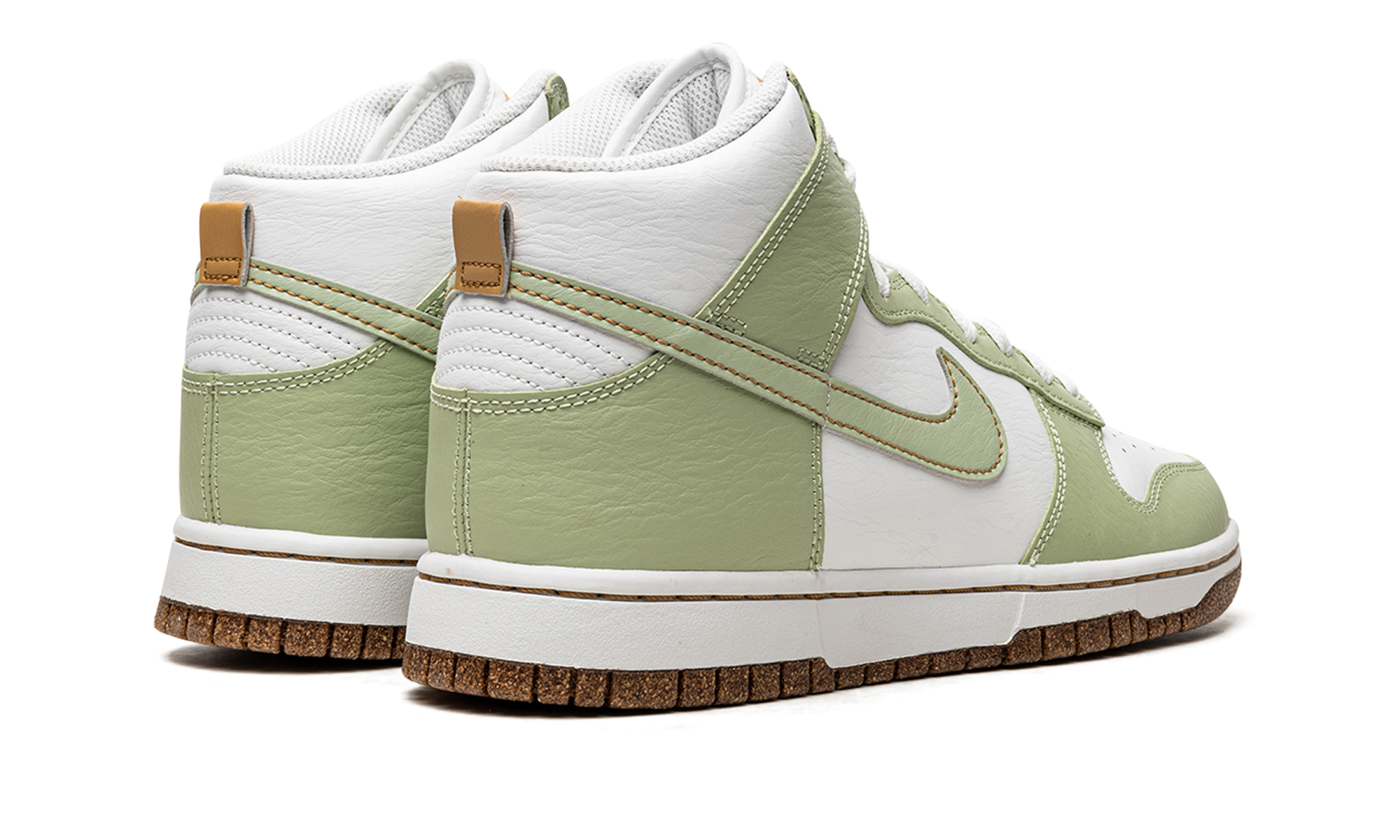 nike dunk high se inspected by swoosh honeydew+DQ7680-300+diagnol right behind view