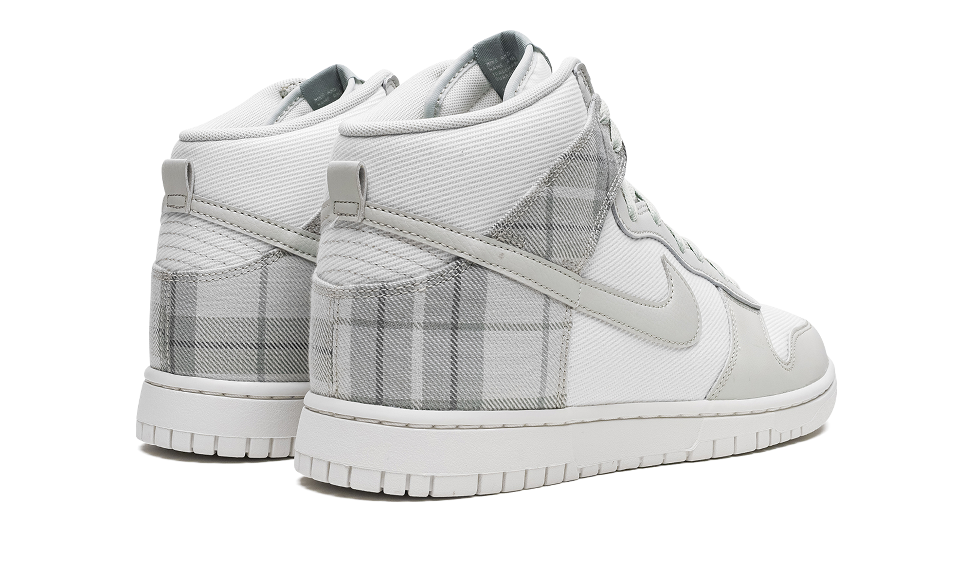 nike dunk high se tartan plaid white light green+DV0826-100+diagnol right behind view