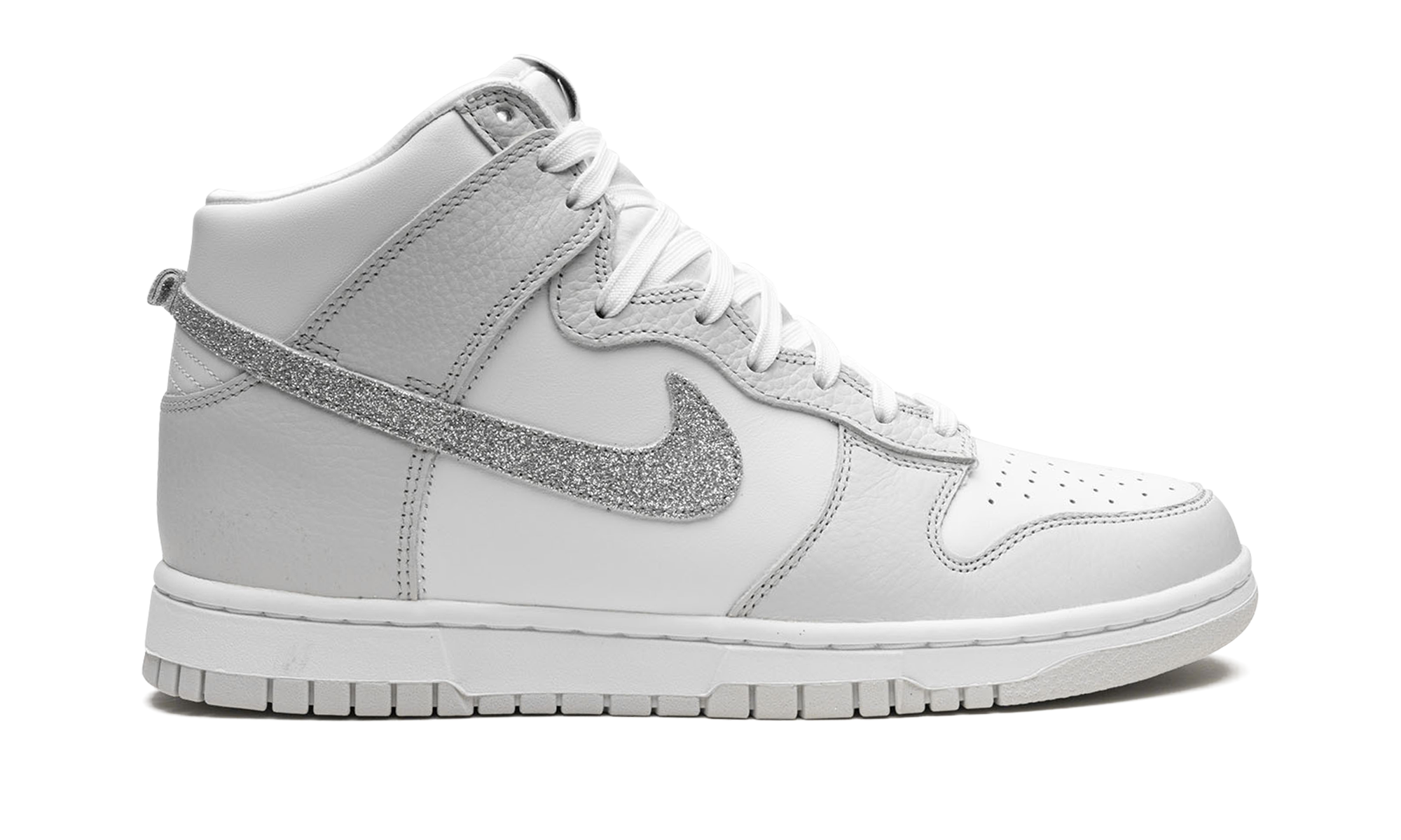nike dunk high silver glitter swoosh women s+FJ4578-100+right view