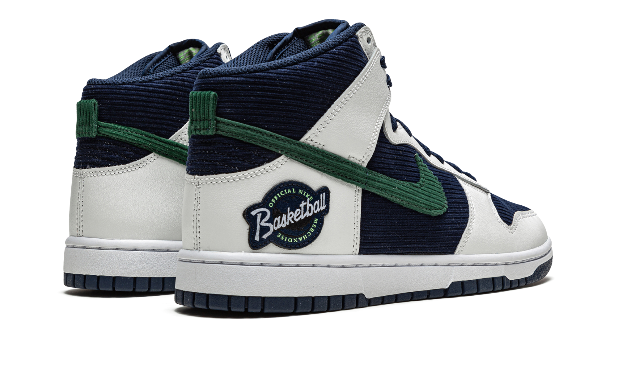 nike dunk high sports specialties white navy+DH0953-400+diagnol right behind view