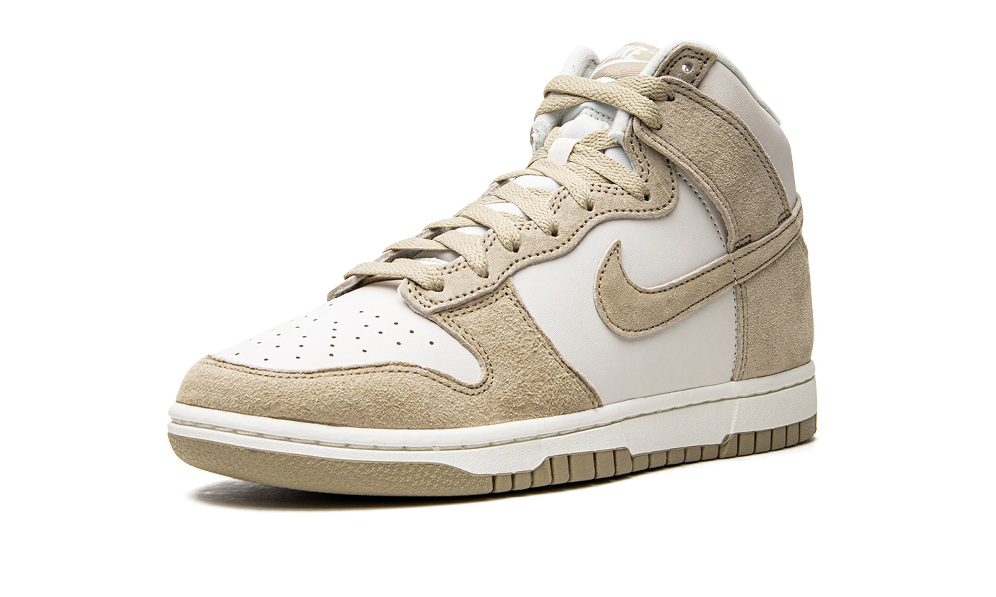 nike dunk high tan suede white+DQ7679-001+left diagnol single view