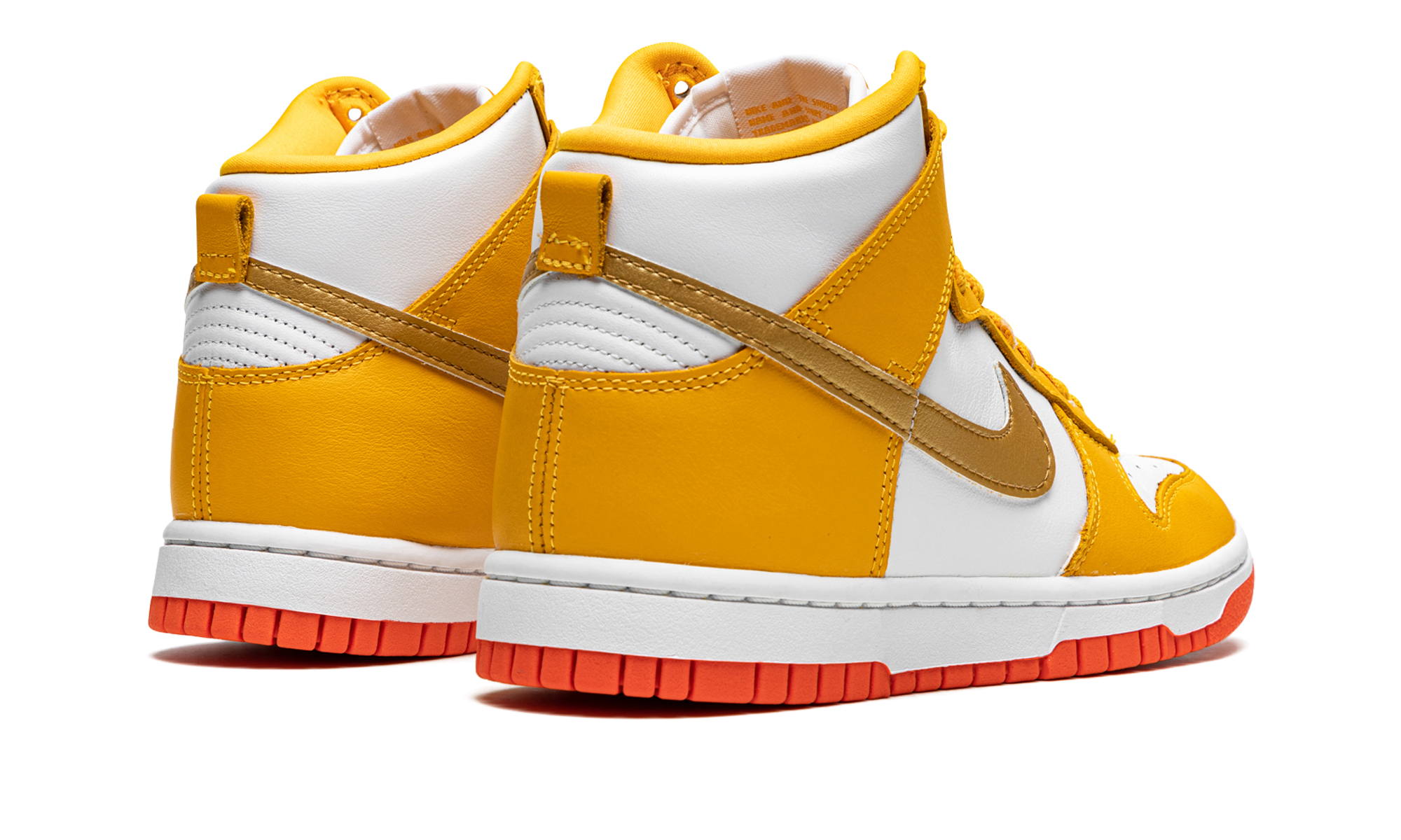 nike dunk high university gold women s+DQ4691-700+diagnol right behind view
