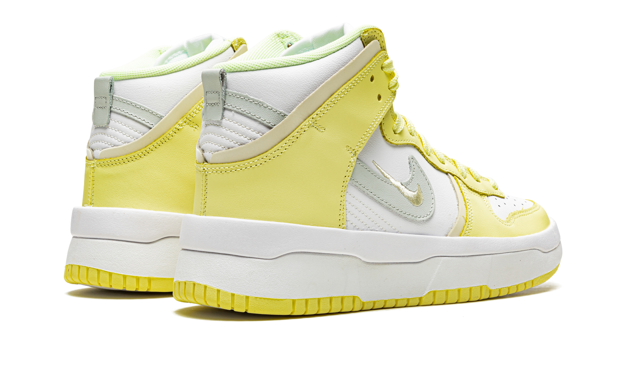 nike dunk high up light lemon yellow women s+DH3718-105+diagnol right behind view