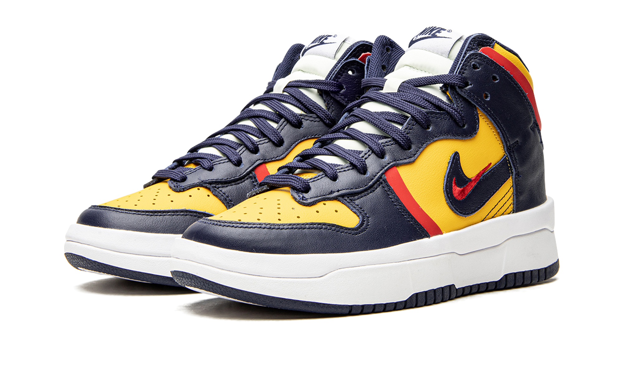 nike dunk high up michigan women s+DH3718-701+diagnol left view