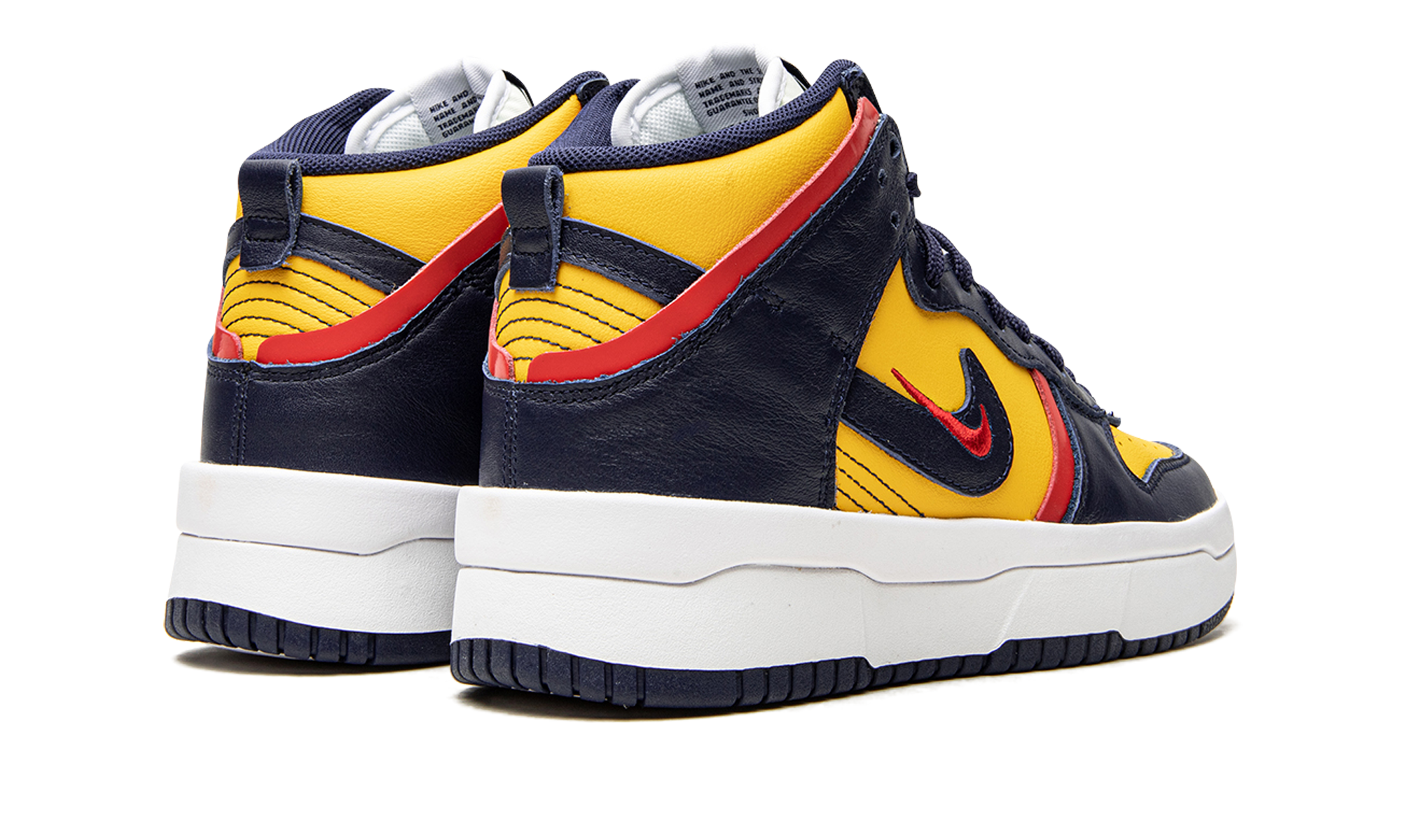 nike dunk high up michigan women s+DH3718-701+diagnol right behind view