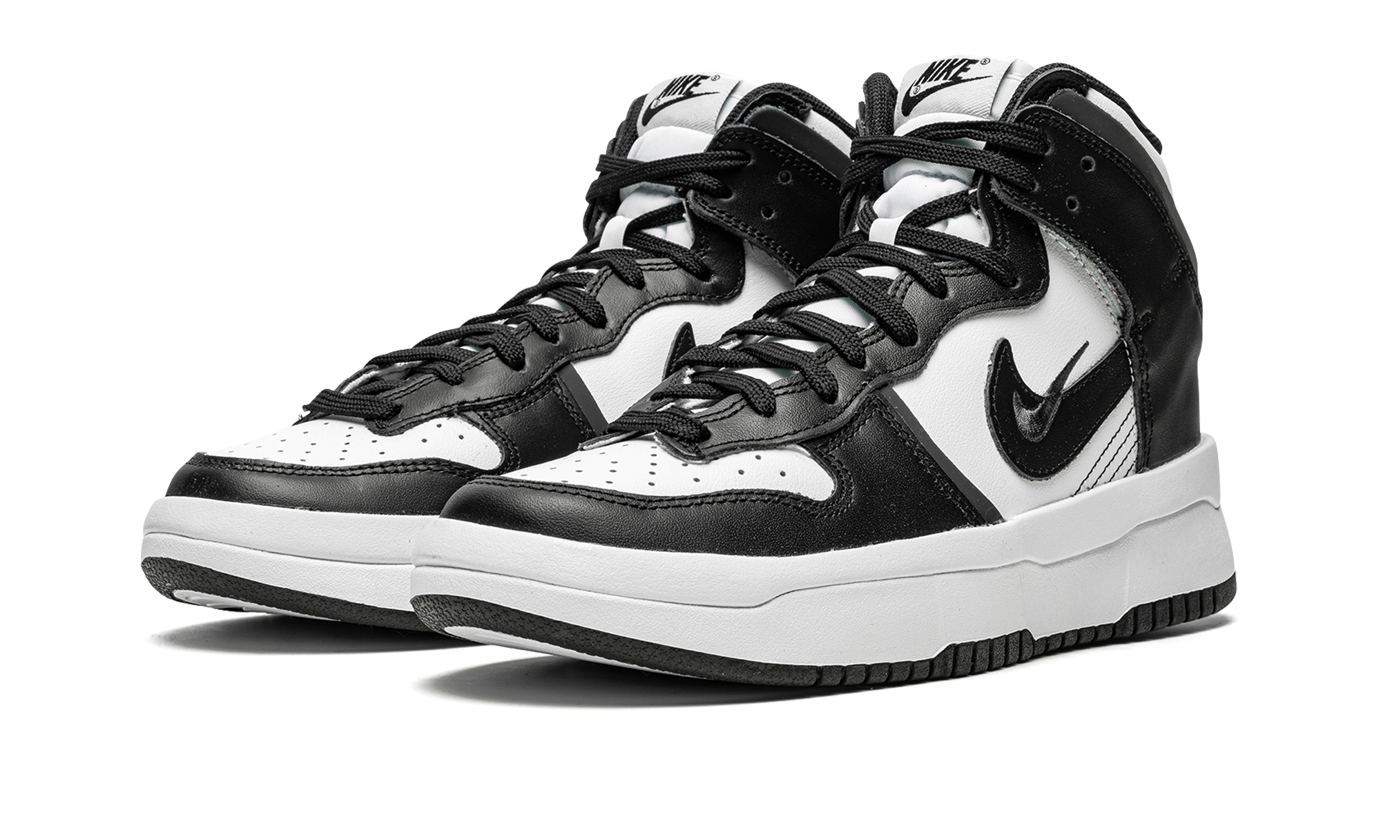 nike dunk high up panda women s+DH3718-104+diagnol left view
