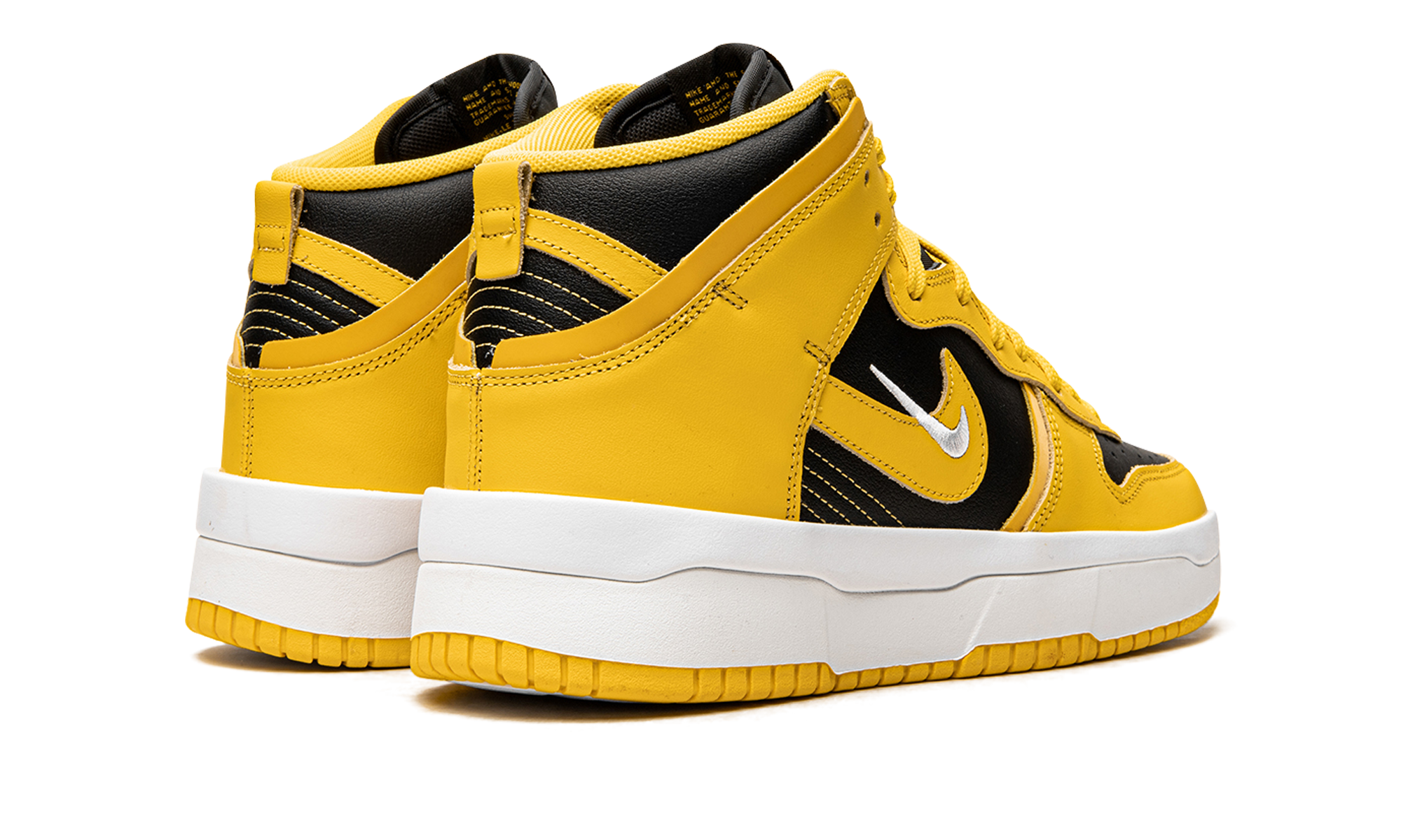 nike dunk high up varsity maize women s+DH3718-001+diagnol right behind view