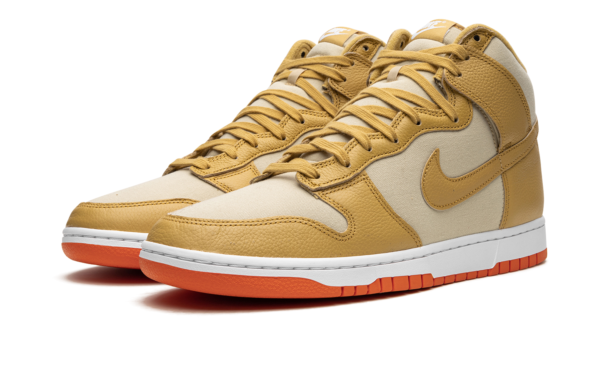 nike dunk high wheat gold safety orange+DV7215-700+diagnol left view